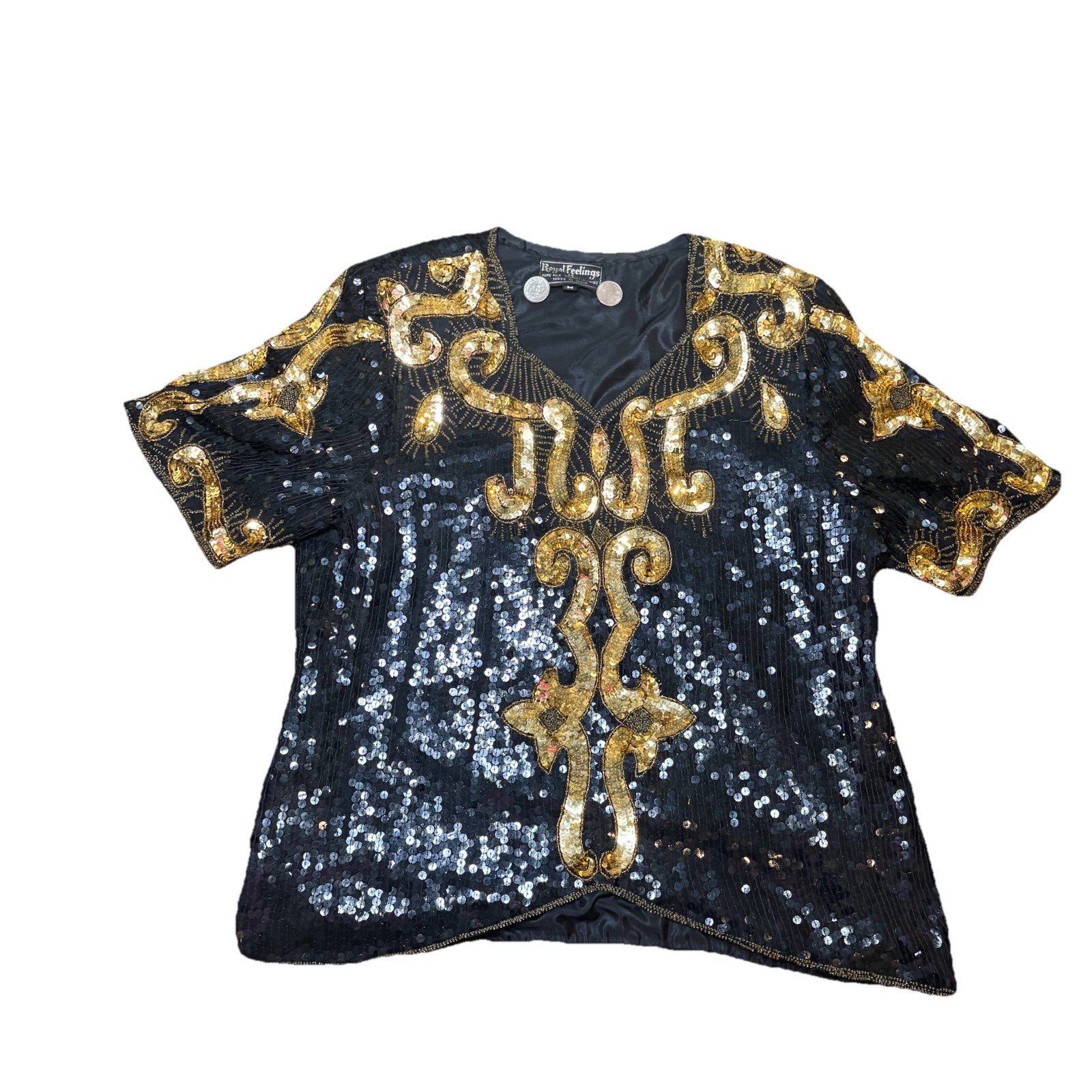 Vintage Royal Feelings Sequin Top Size Medium 100% Silk