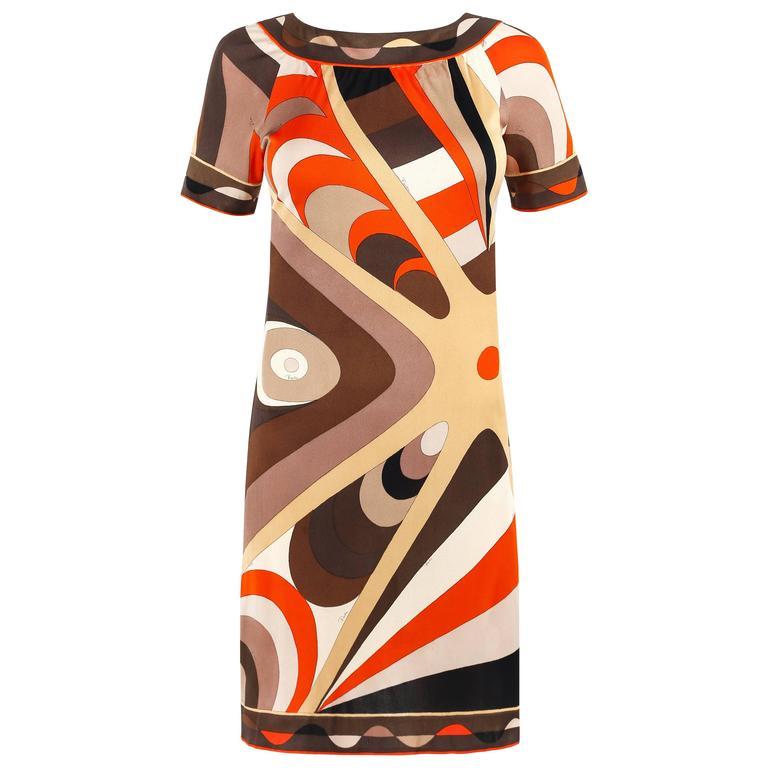 EMILIO PUCCI c.1960&rsquo;s Multicolor Op Art Signature Print Silk Shift Dress