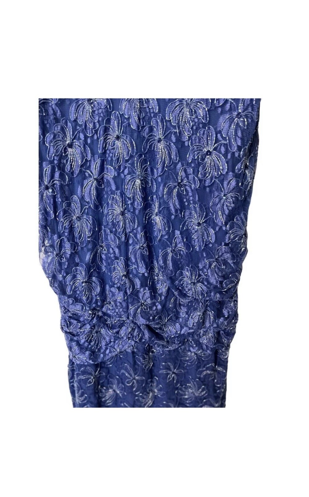 Vtg Judith Ann Plus Blue Beaded Sequined Silk Formal Dress Womens 2X XXL 20 Plus