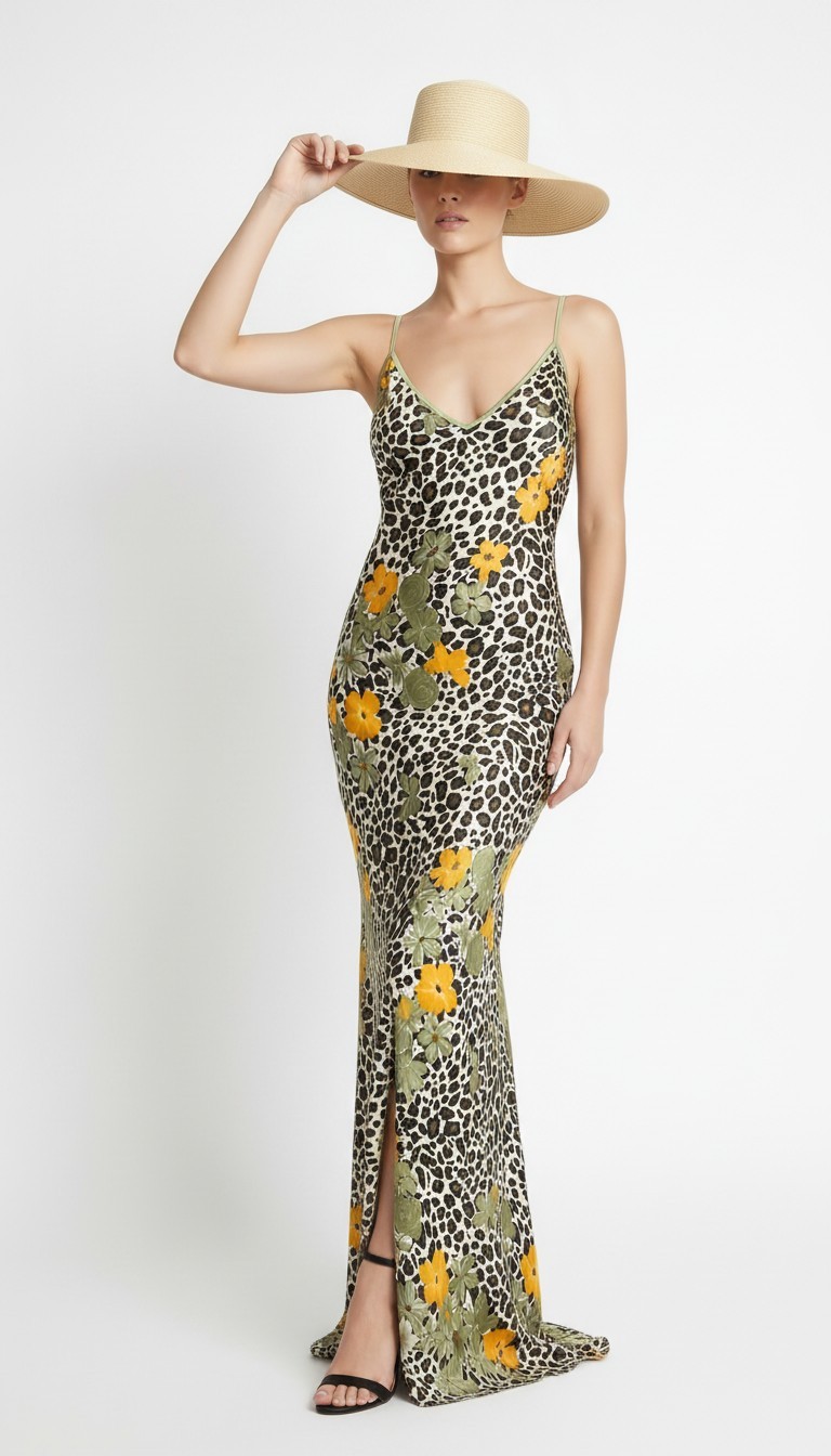 Luxury 2-Piece Satin Nightgown & Short Robe Set Size M | Animal Print Floral