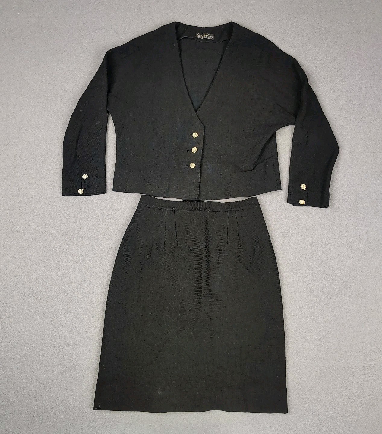 Vintage 50s Wool Knit Blazer Skirt Set Size 2 Career Dark Romantic Made In Italy