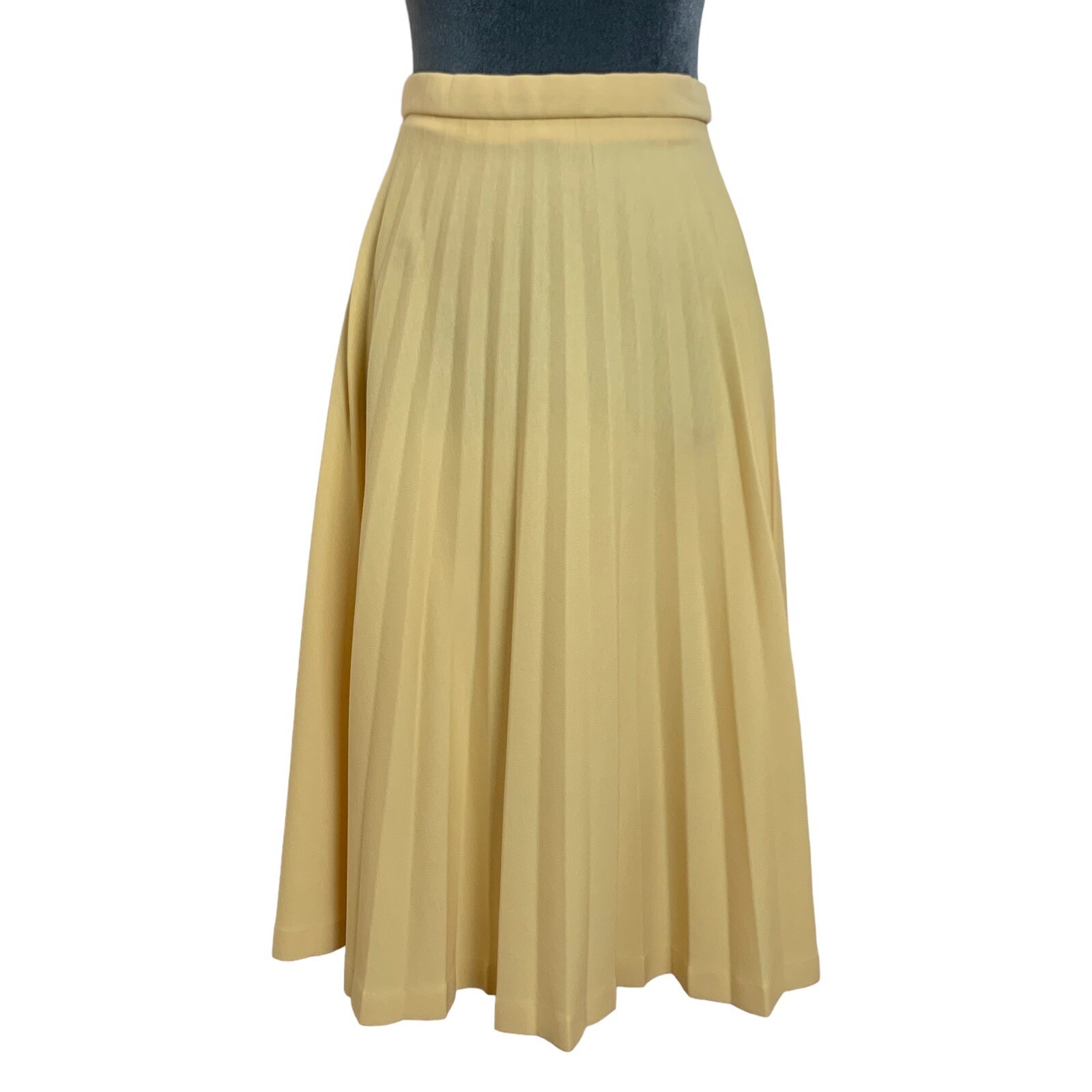 Vintage 70s Choice Womens 4 26&Prime; Yellow Poly Blend Pleated Midi Skirt Union Made