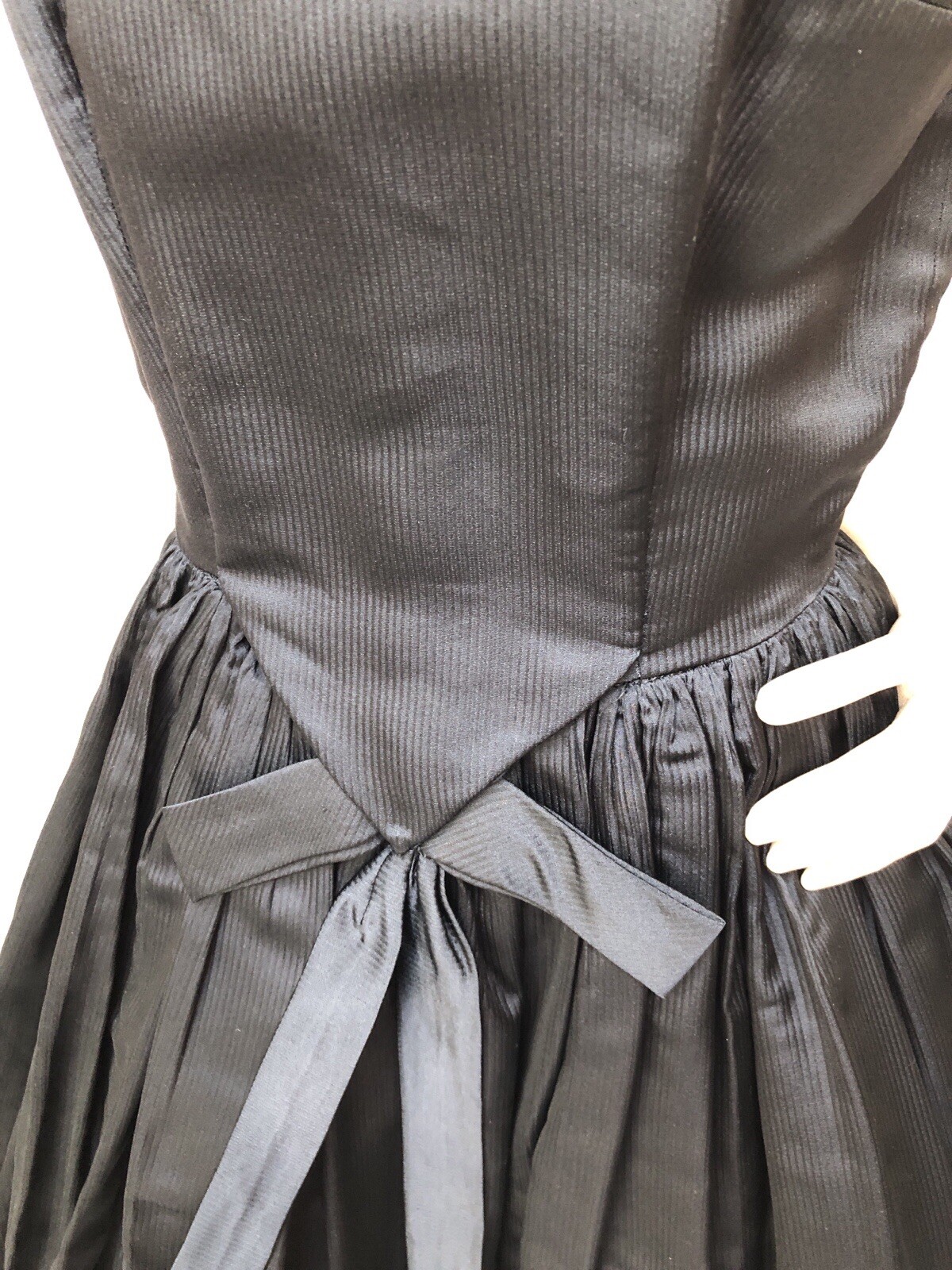 VTG 1950s OLEG CASSINI Silk Tuxedo Front BLACK TIE COUTURE Cocktail Dress XXS