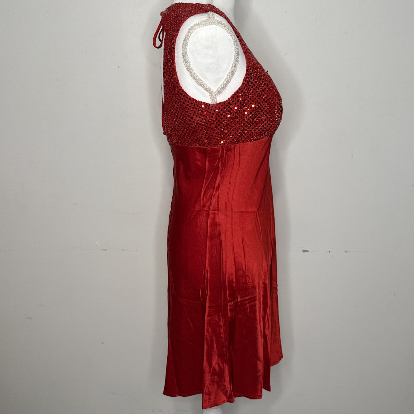 Vintage Steppin’ Out Red Sequin & Liquid Satin Bias Cut Cocktail Dress 11/12