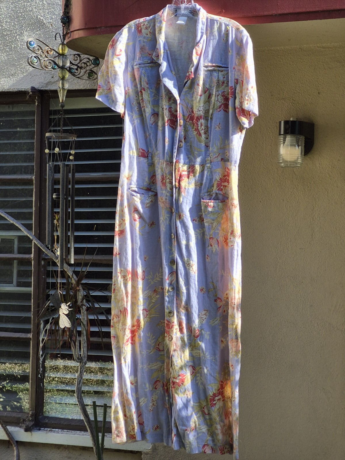 Vintage Carol Anderson Lilac Linen Floral Cottage Farmhouse Women&rsquo;s Maxi Dress