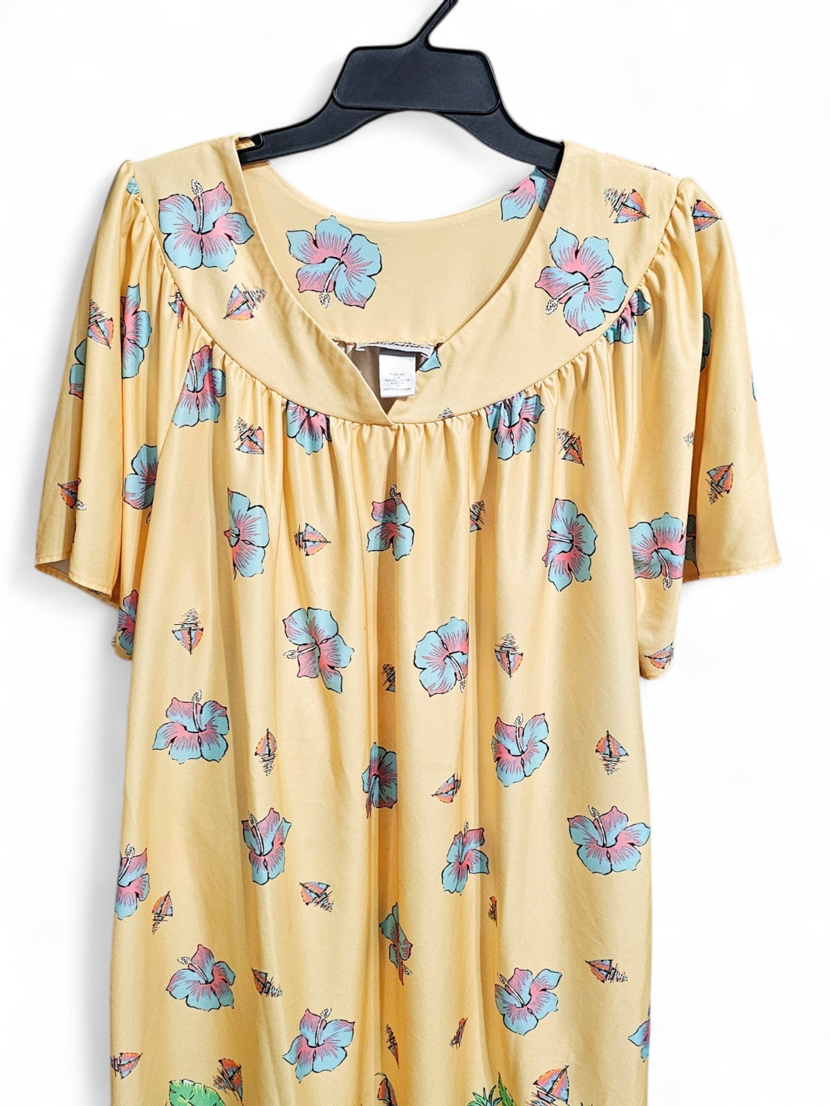 Vintage Anthony Richards Housedress MuMu Yellow Floral Pull Over Pockets Size 1X