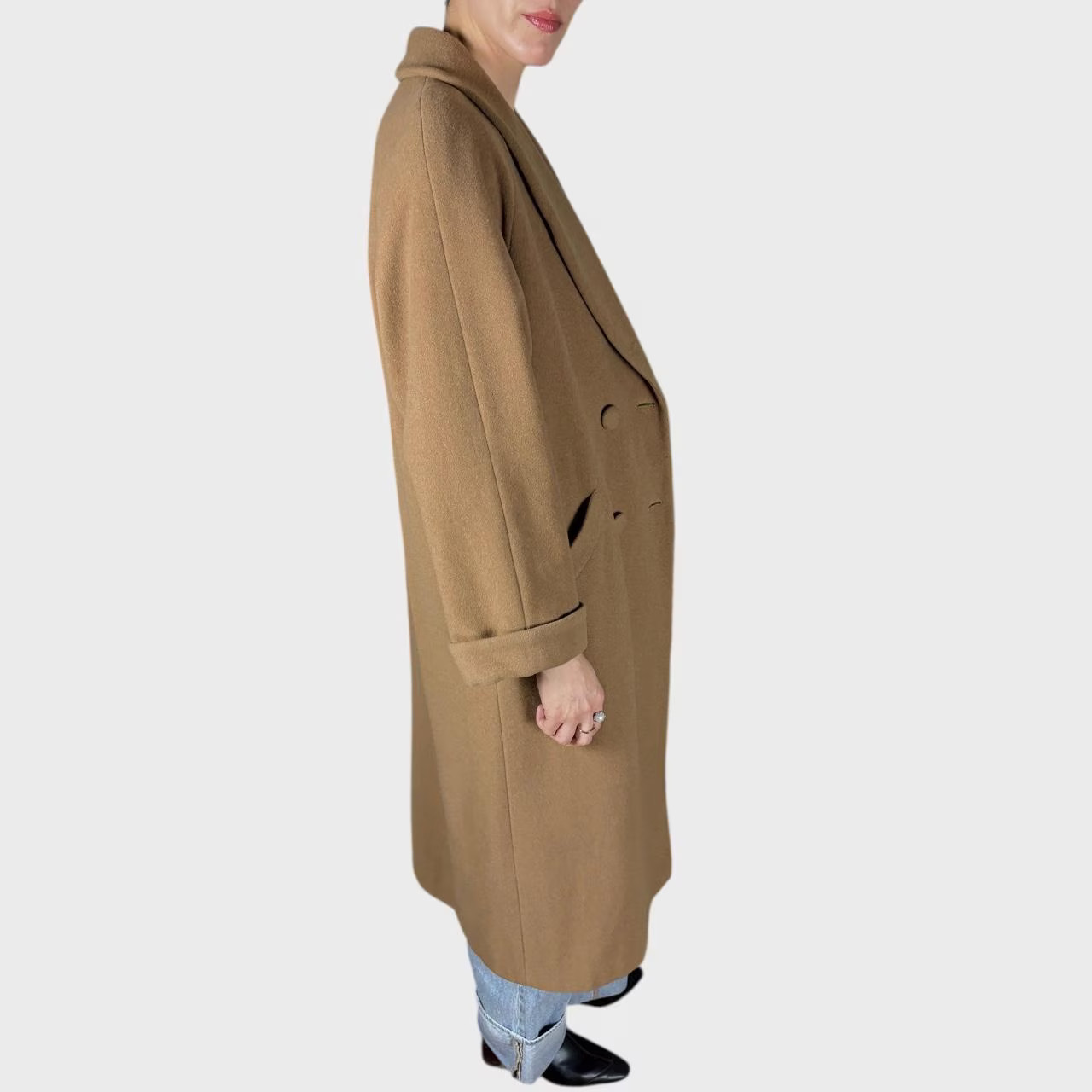 Vintage Beige Wool Coat Classic Minimalist Warm Winter Coat size US10/12; EU42