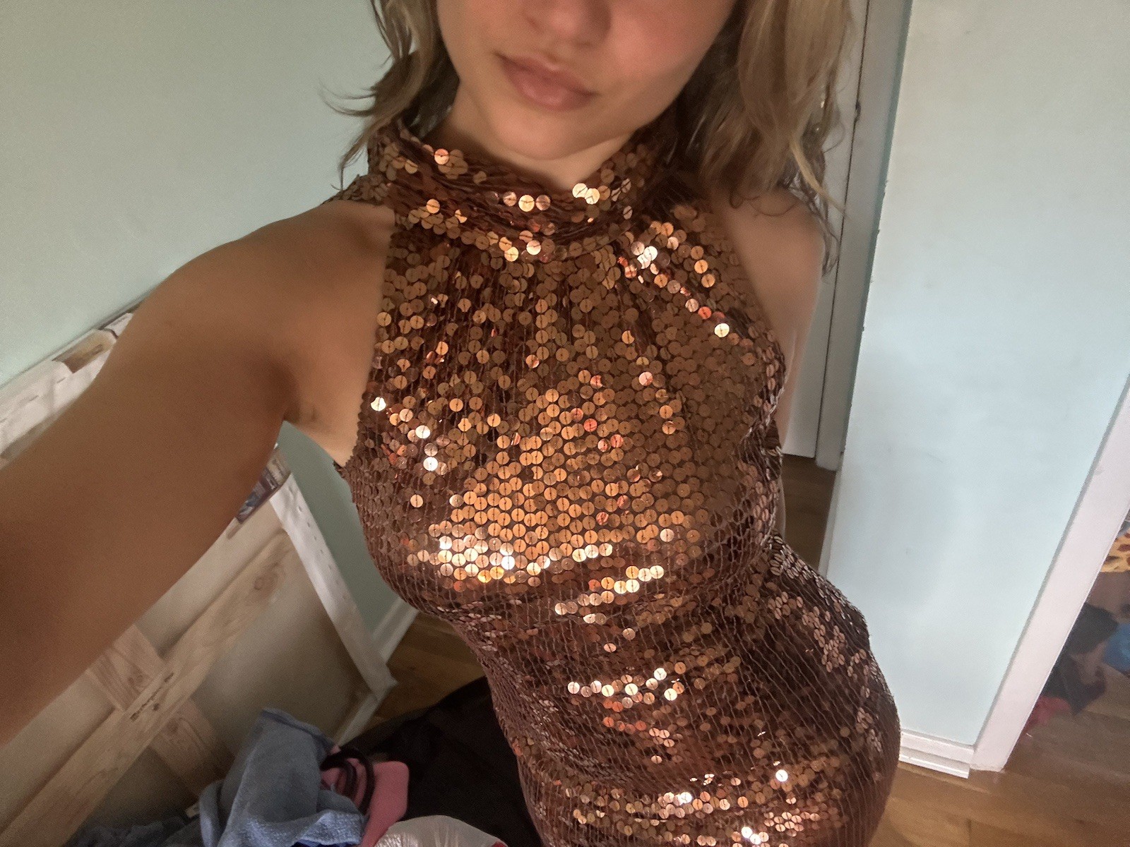Brown Copper Sequin Y2K 2000/2010’s Flattering Dress