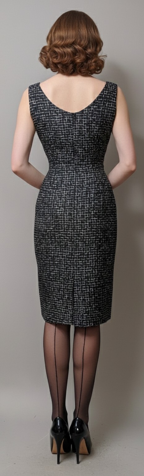 Vintage 50&rsquo;s Bombshell Geometric Pencil Wiggle Dress Metal Side Zip XS
