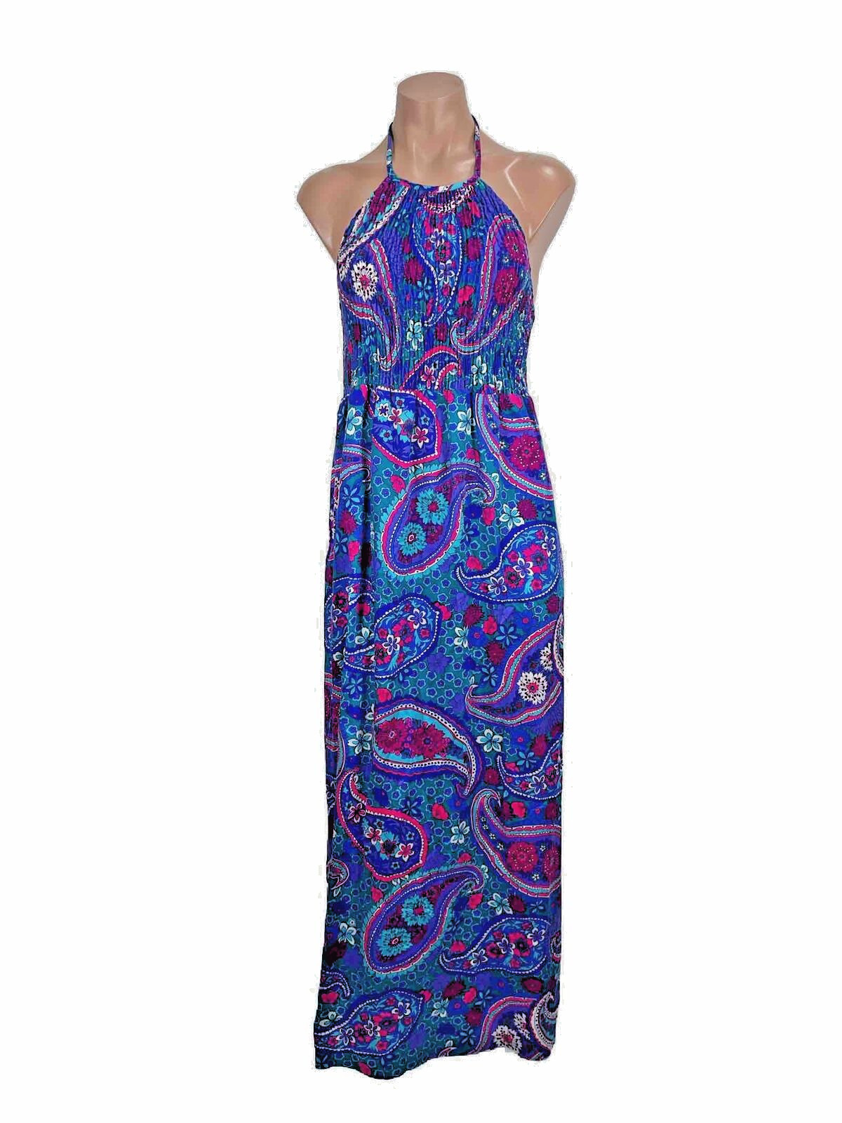 Vintage 1970s HIGH TIDE CALIFORNIA Maxi Paisley Beach POOL party Sun Dress XS/S