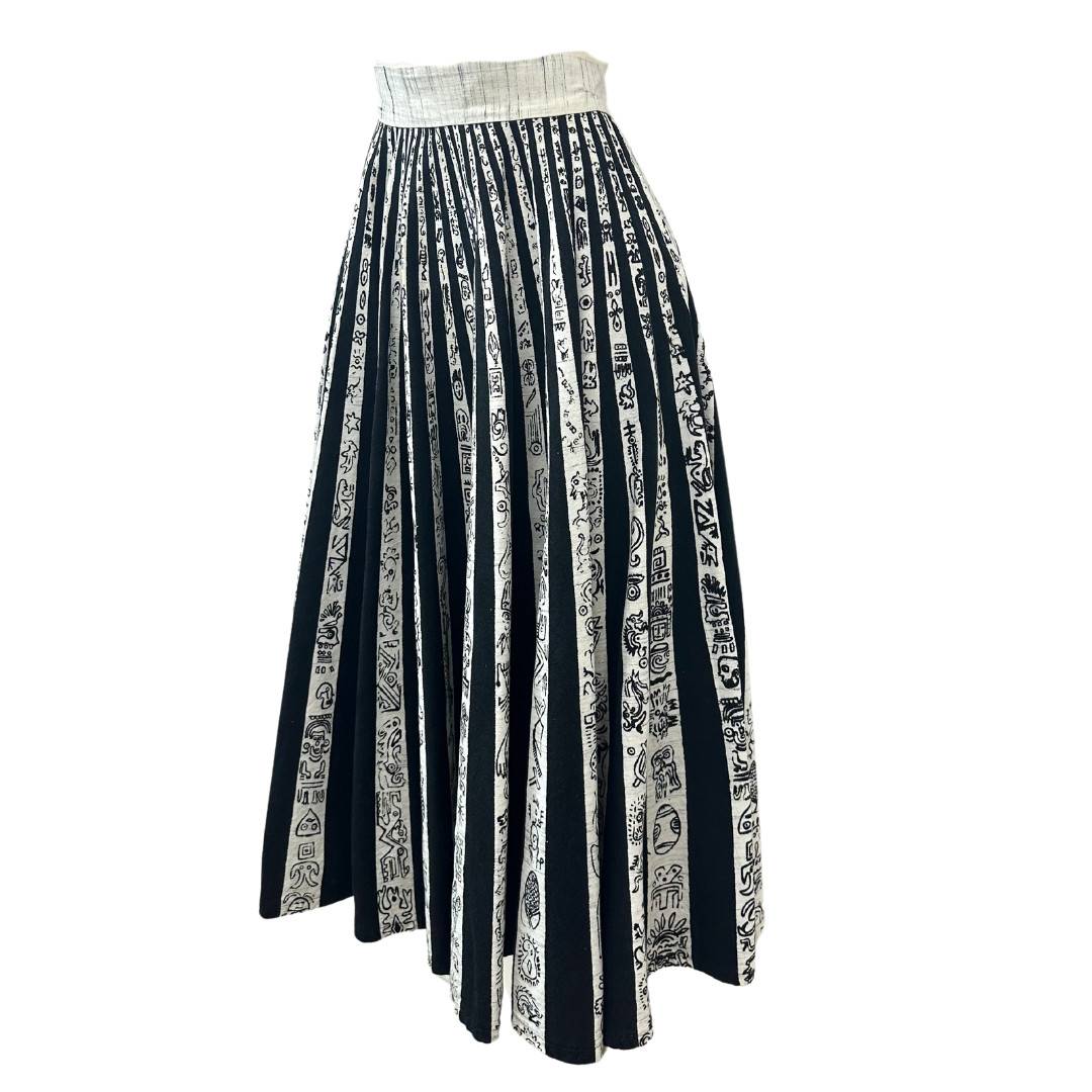 Vintage Lavable 1950s Full Circle Mexican Artistic Abstract Symbol Skirt