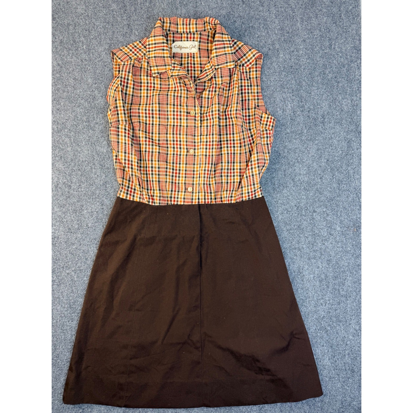 California Girl Vintage Brown Plaid Dress Suit Set Jacket 2pc Mod 70s Workwear