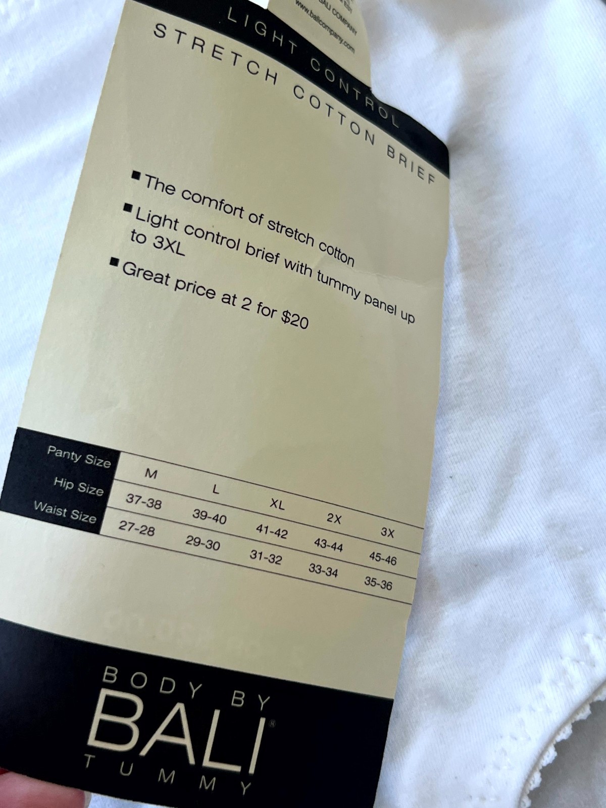 Vintage Bali white Light control stretch cotton brief XL * BNWT *