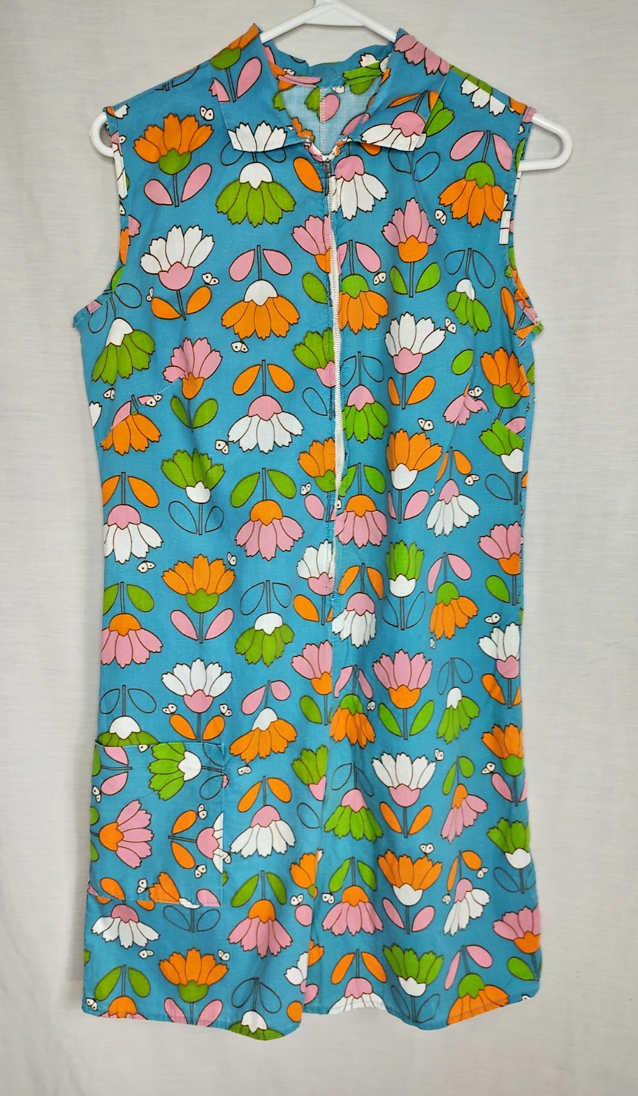 Vintage 60s/70s Handmade? Short Romper Womens Sz Med Zip Front Mod Floral Print