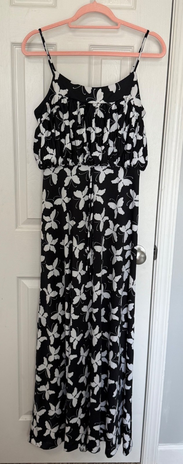 Vintage The Dress Black White Butterfly Pattern Maxi Dress Sun 70s Boho Retro 1