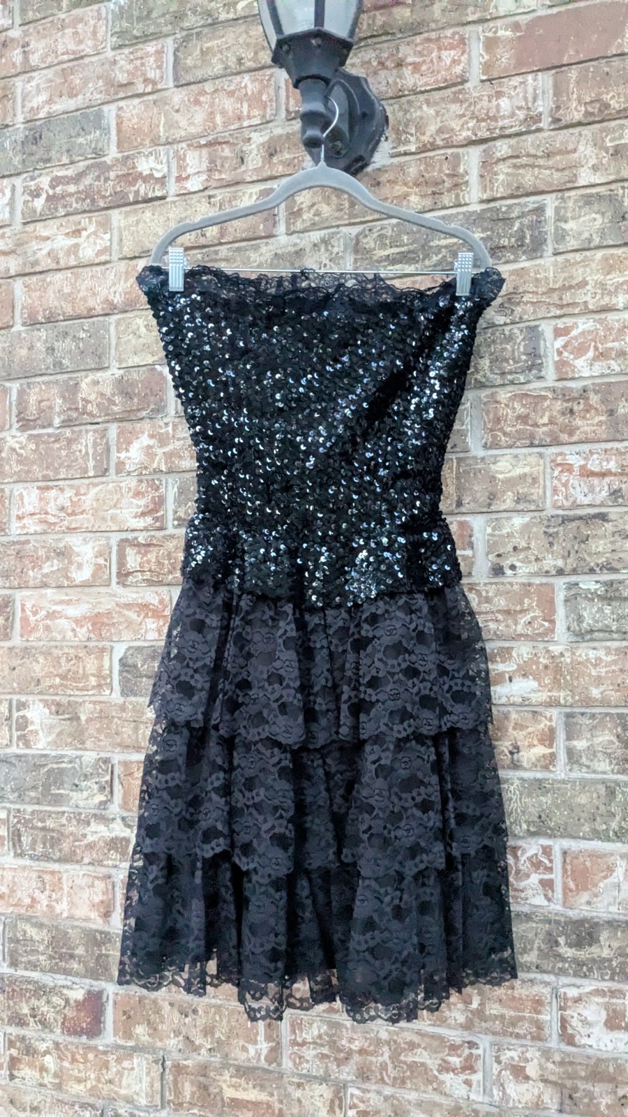 Vintage Flirtations 80s One Size S/M Sequin+Layered Lace Cocktail Party Dress