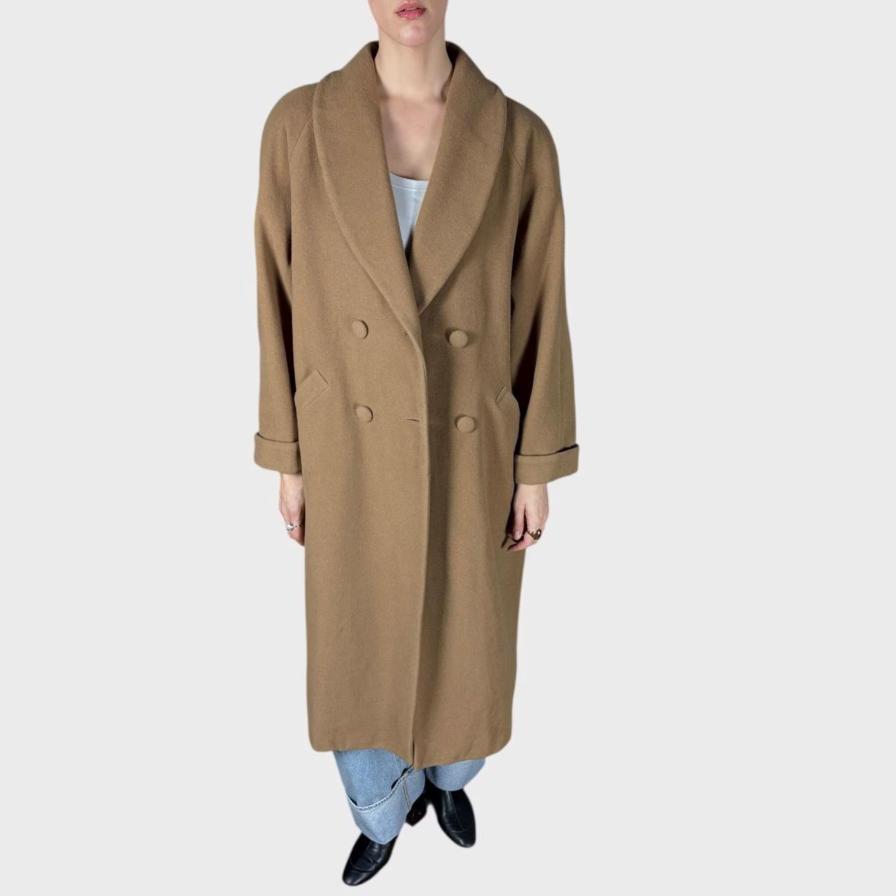 Vintage Beige Wool Coat Classic Minimalist Warm Winter Coat size US10/12; EU42