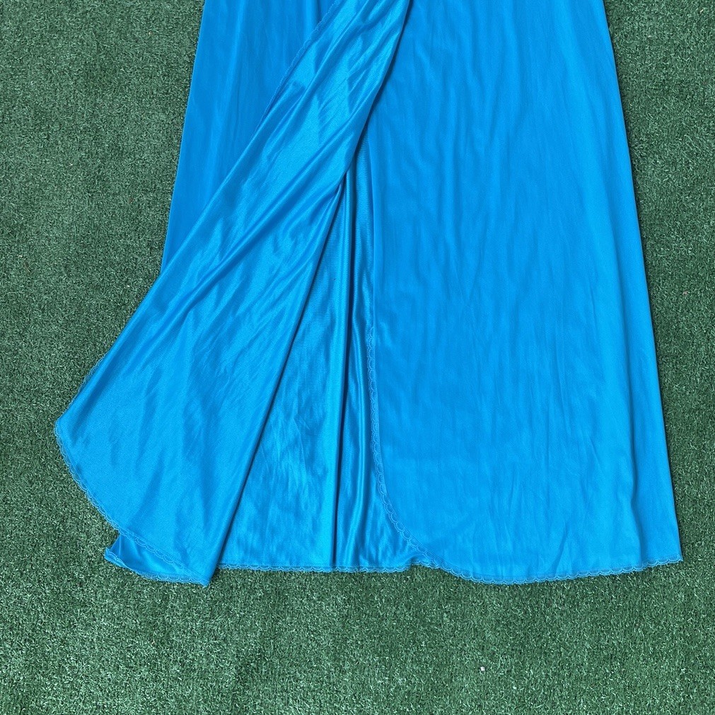 VANITY FAIR Vintage Dark Teal Blue Long Tank Nightgown WOMANS LARGE