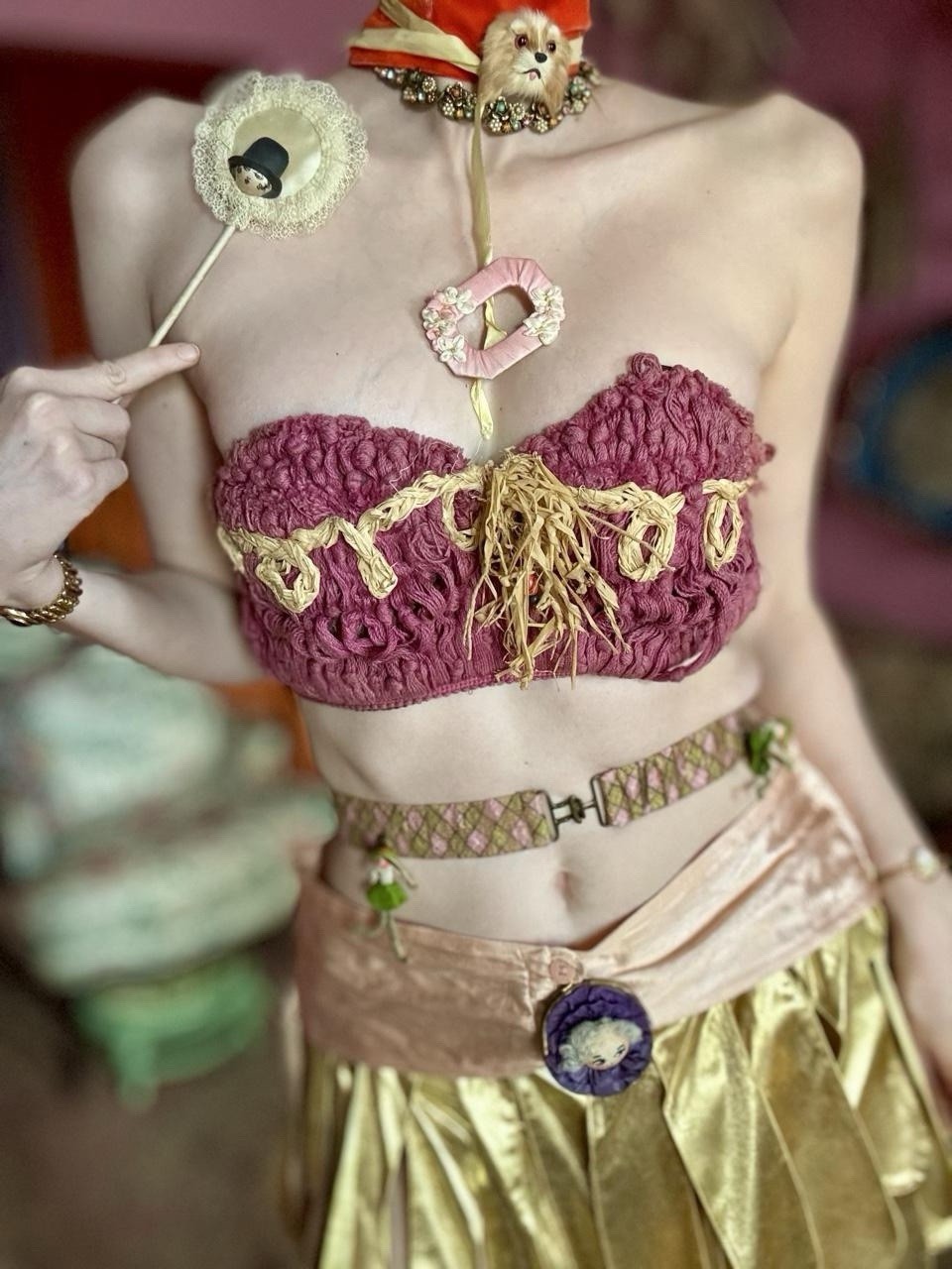 1950s Paramount Showgirl Raffia Bra Top, Size M