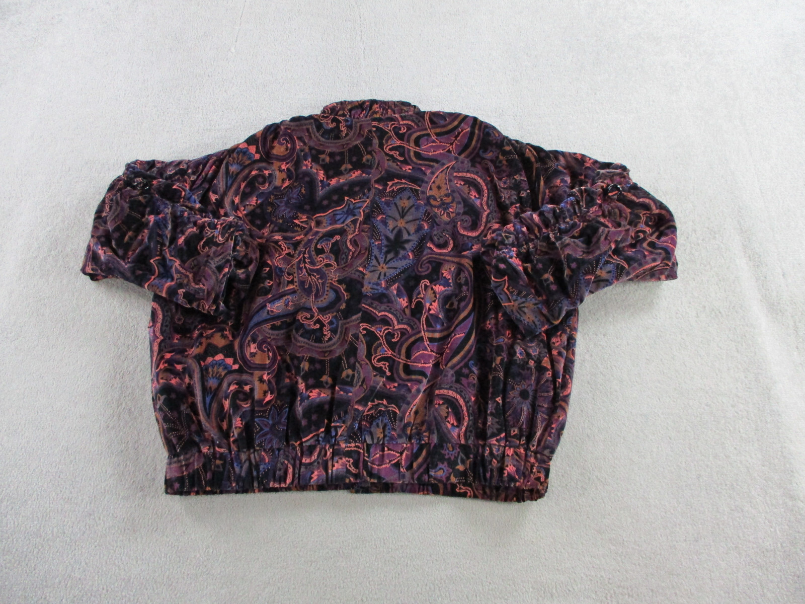 VINTAGE Marguerite Rubel Jacket Womens 2X Purple Paisley Abstract Bomber Velvet
