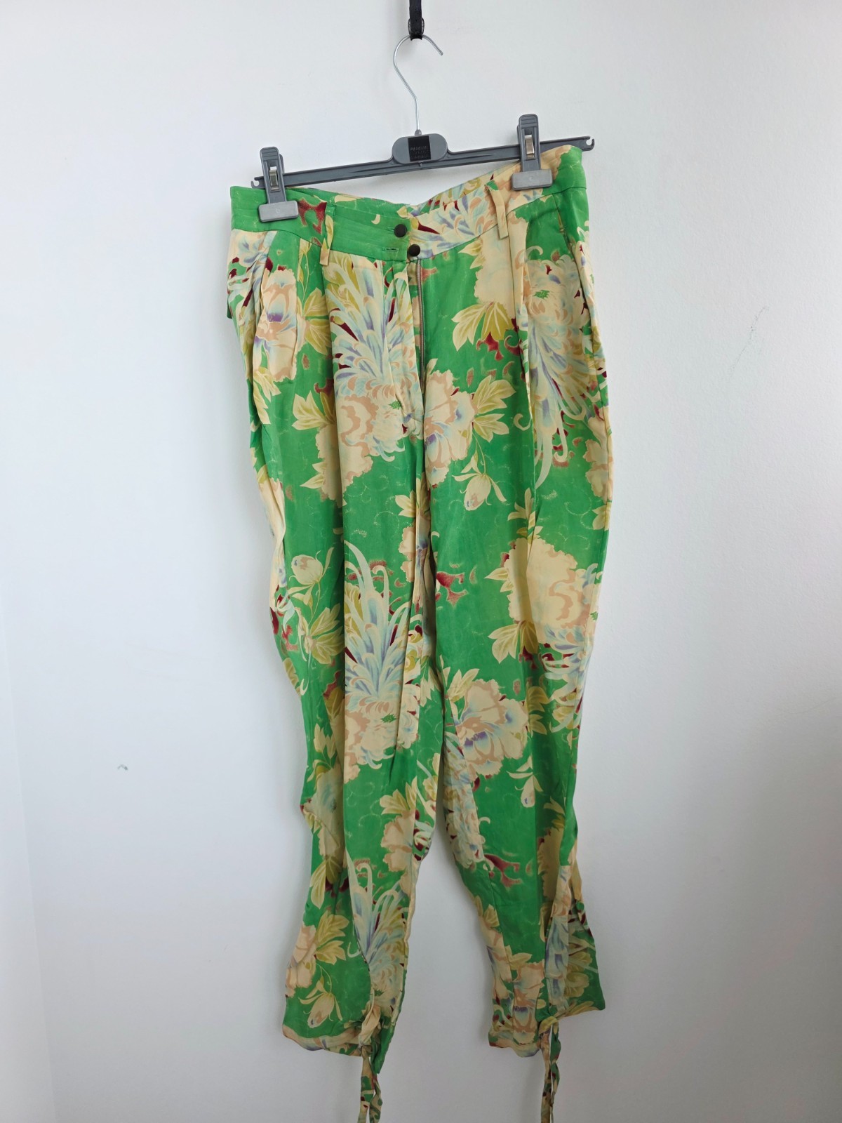 Vintage 2000s Marithé François Girbaud Floral Pants, Green Wide Leg Trousers, Ma