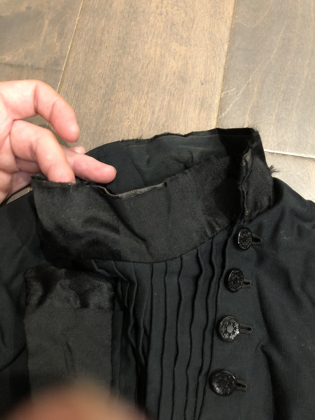 Antique Victorian Black Silk Bodice with Button Front And boning AS IS See Photo