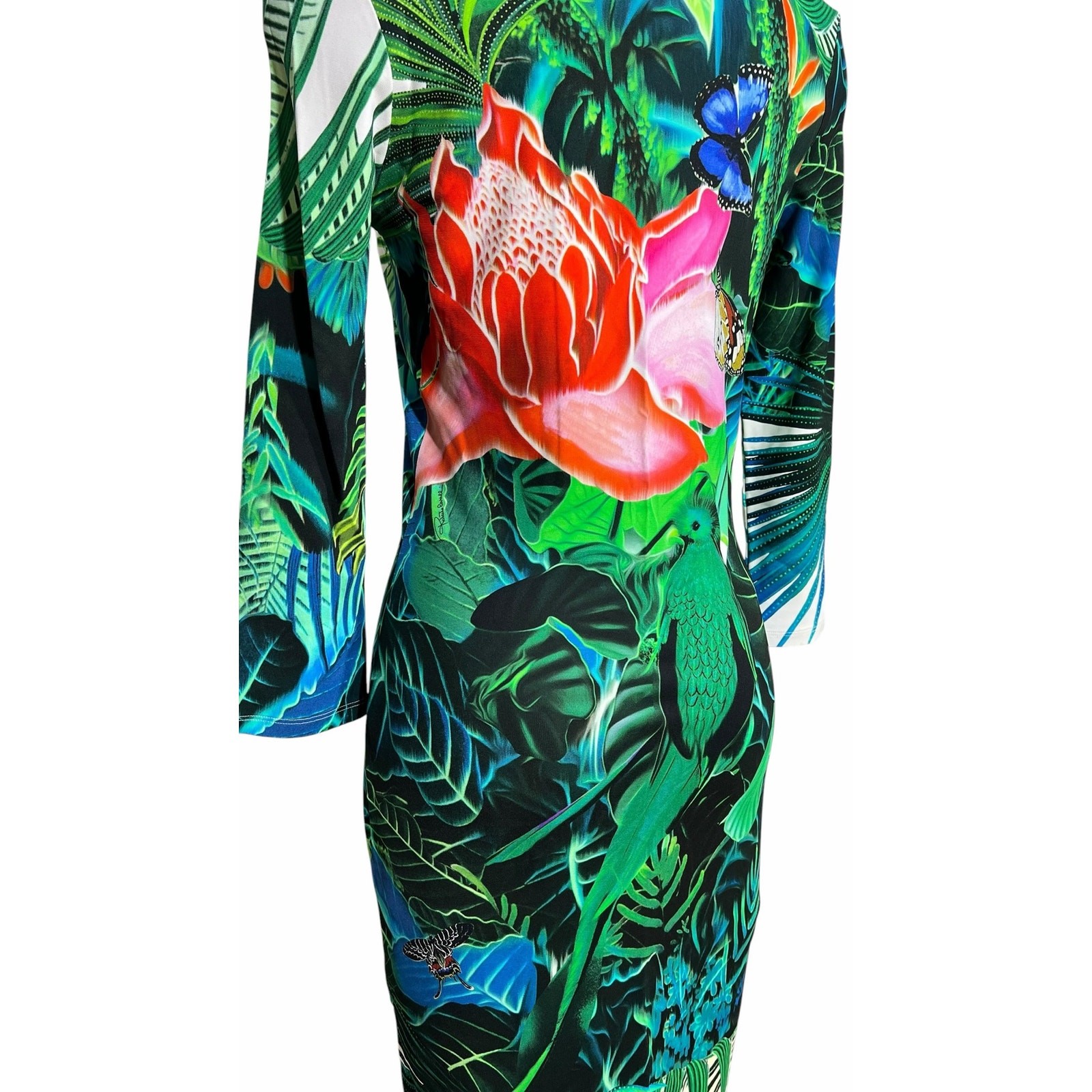Roberto Cavalli Tropical Jungle Print Bodycon Dress 2010s