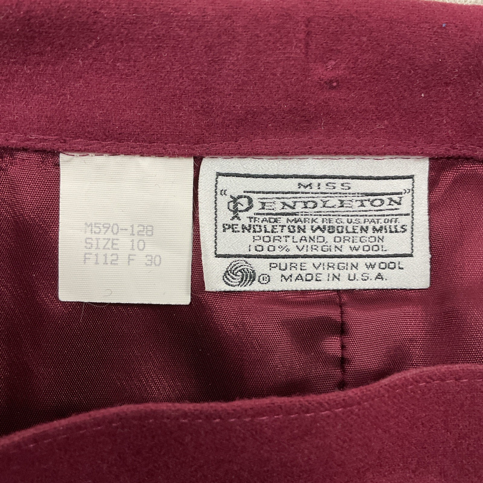 Pendleton Pure Virgin Wool Womens Petite Sz 10 Burgundy Blazer 2 Skirt Set VTG