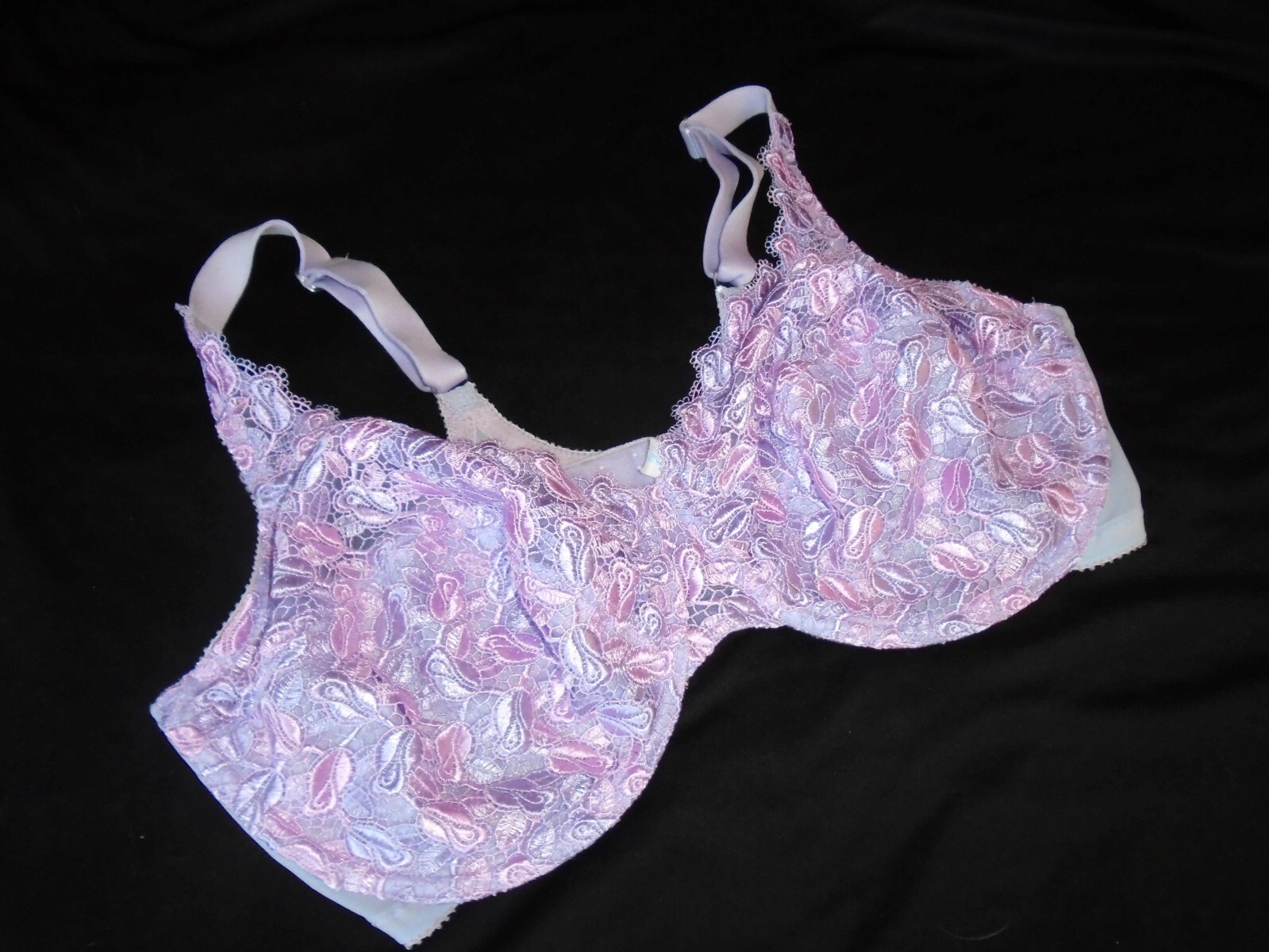38DD Pink & Purple Rosebud Lace U/W Vtg PLAYTEX SECRETS Unlined Bra #4302 38DD