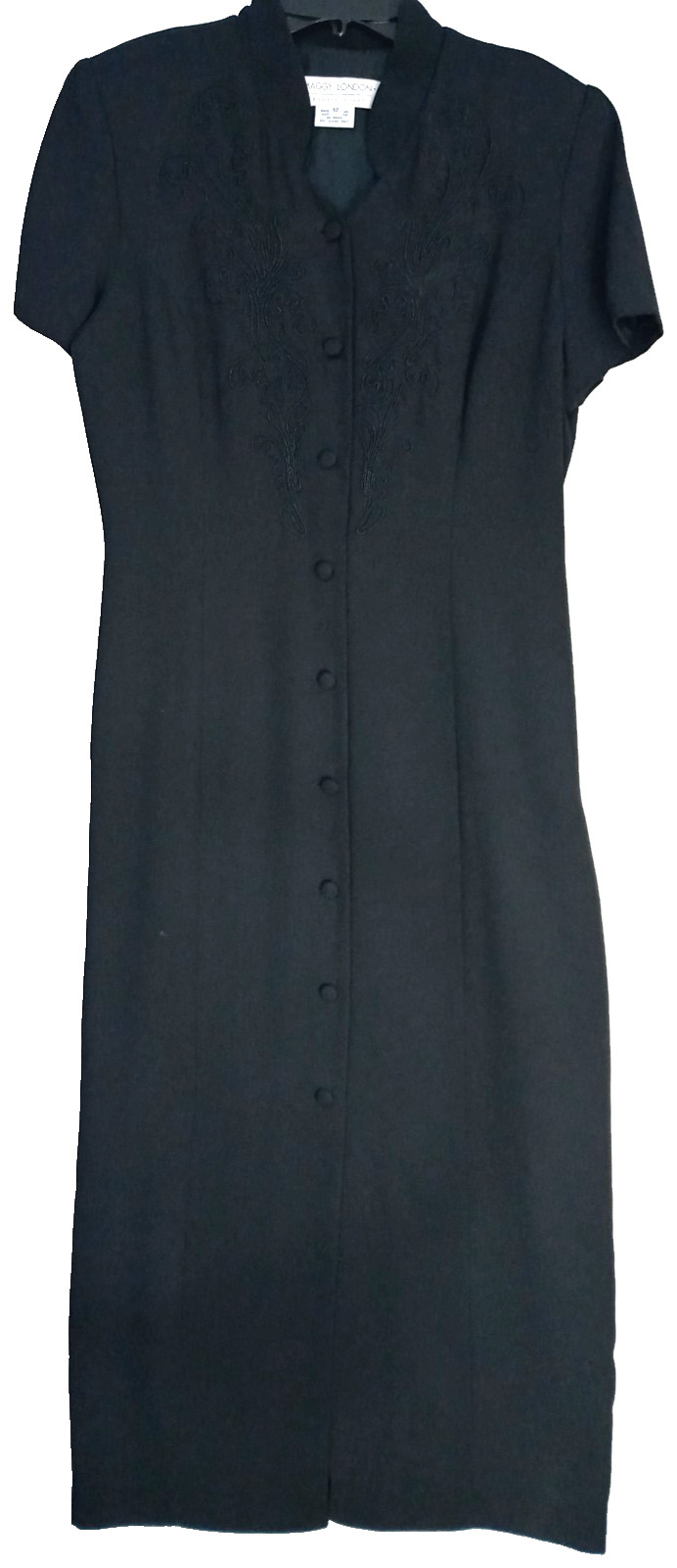 Vintage Maggie London Dress Women&rsquo;s 12 Long Buttons Short Sleeve Tie 90s Y2K