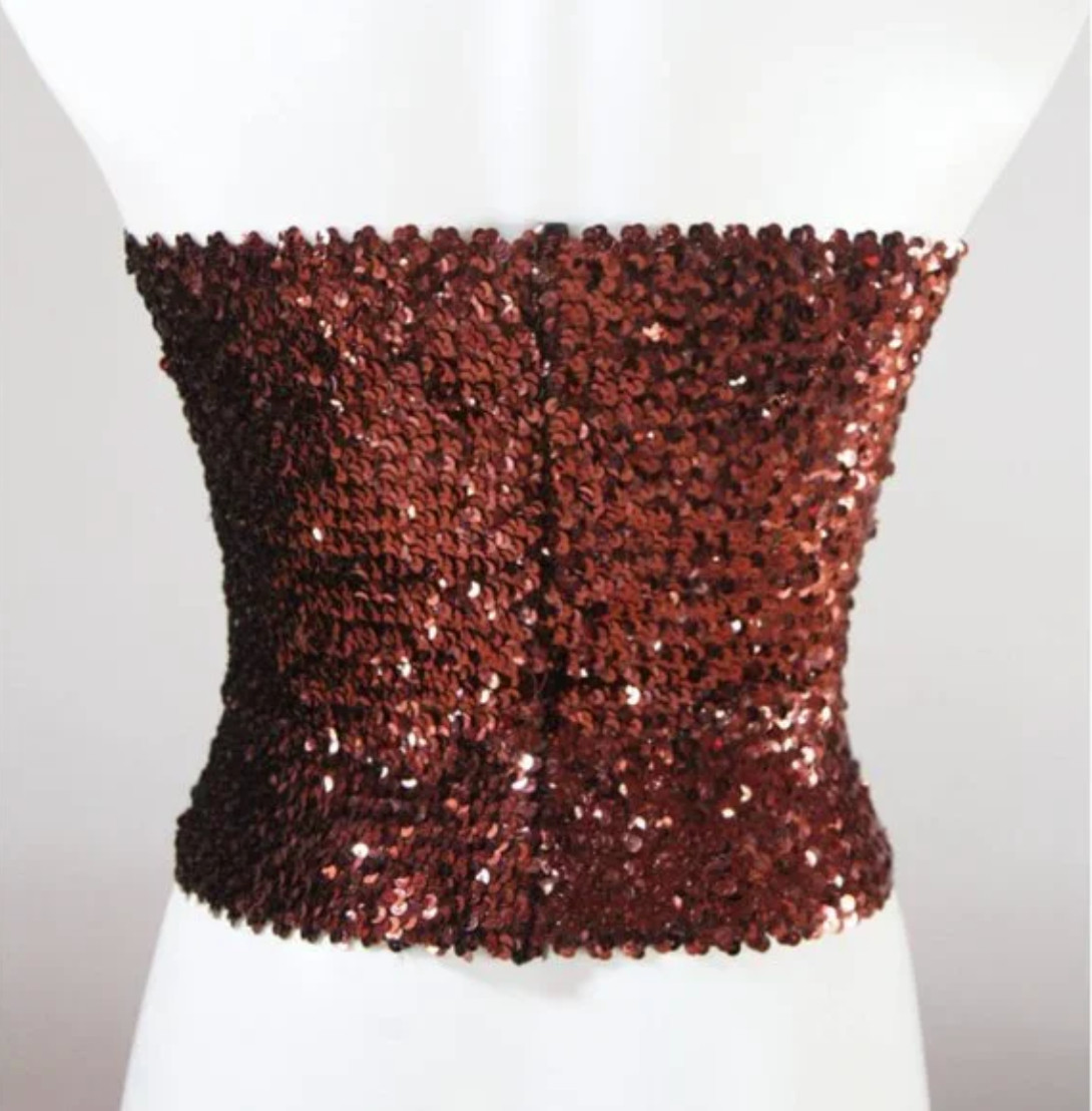 Vintage 1980&rsquo;s Copper Brown Disco Sequin Tube Top Crop Top Small