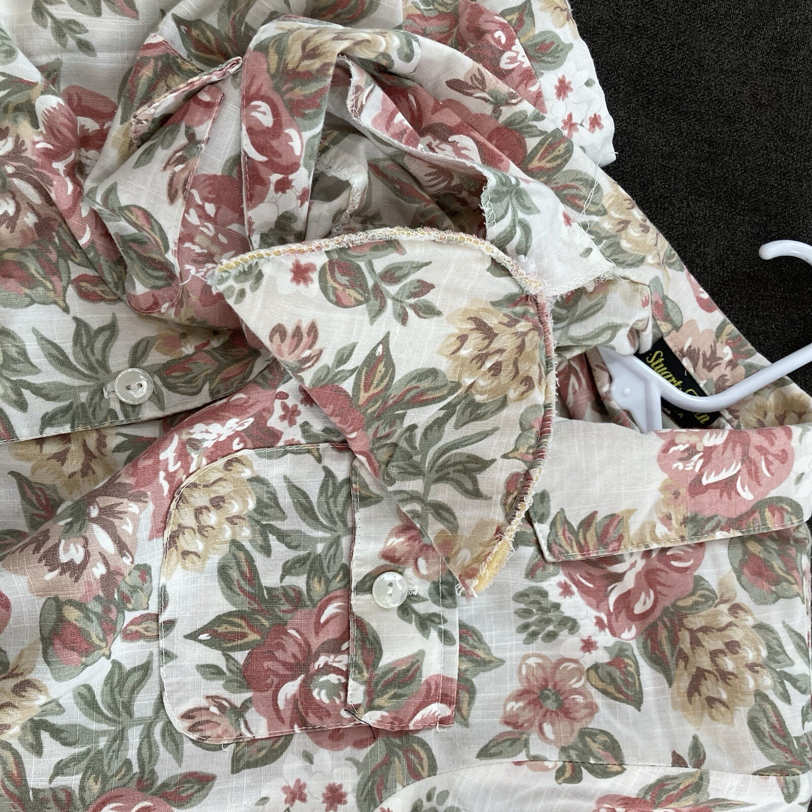 STUART ALAN Vintage 80s Cottagecore White & Pink Floral Dress, Shoulder Pads