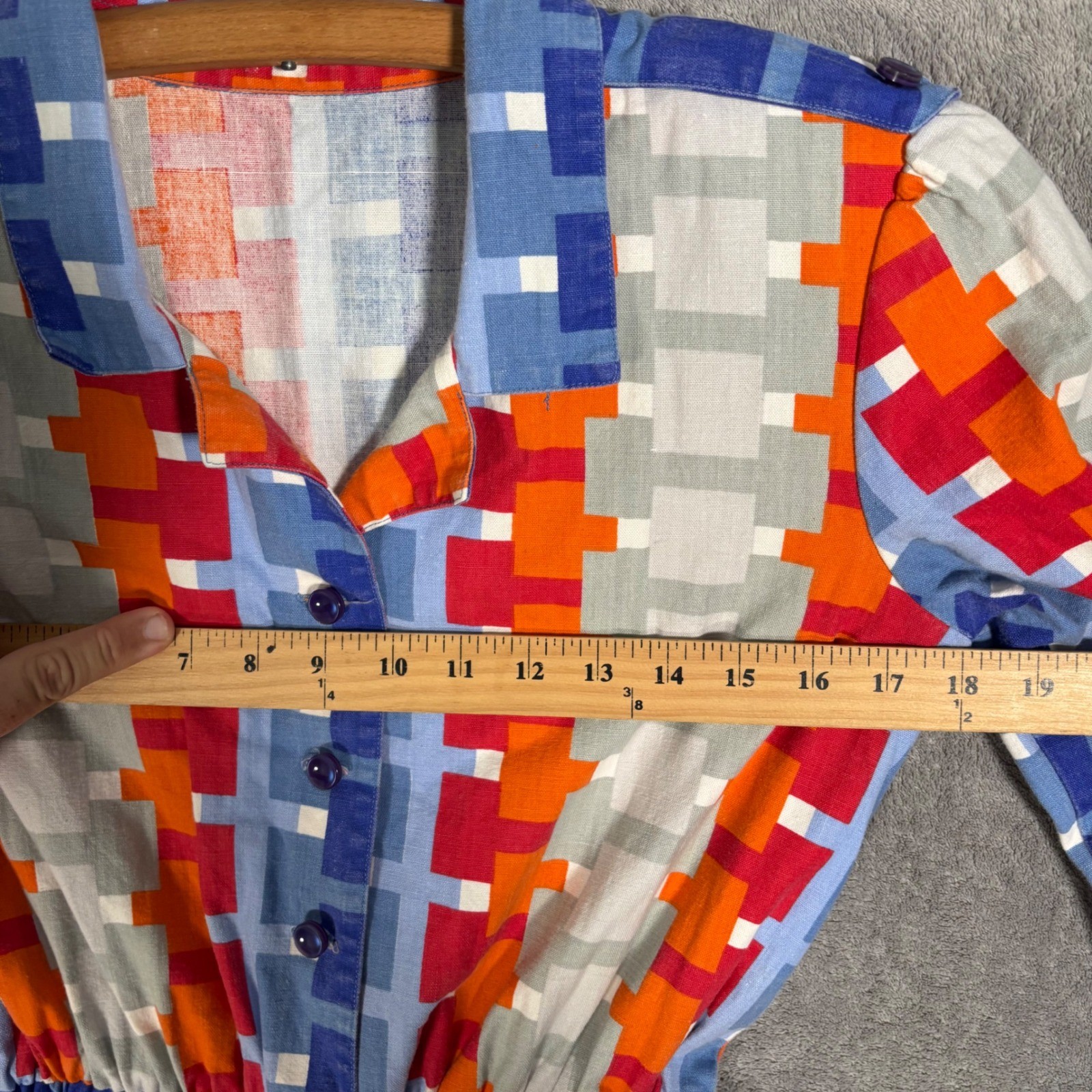 Vintage Geometric Pixel Print Fit & Flare Shirt Dress Multicolor 70s Style MCM