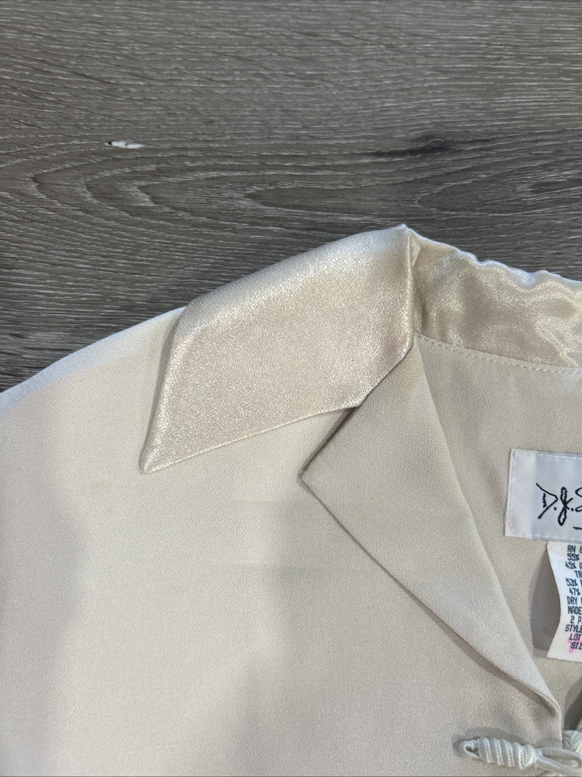 Vintage D.J. Summers Cream Satin Jacket 10P Frog Closure Made in USA 90s