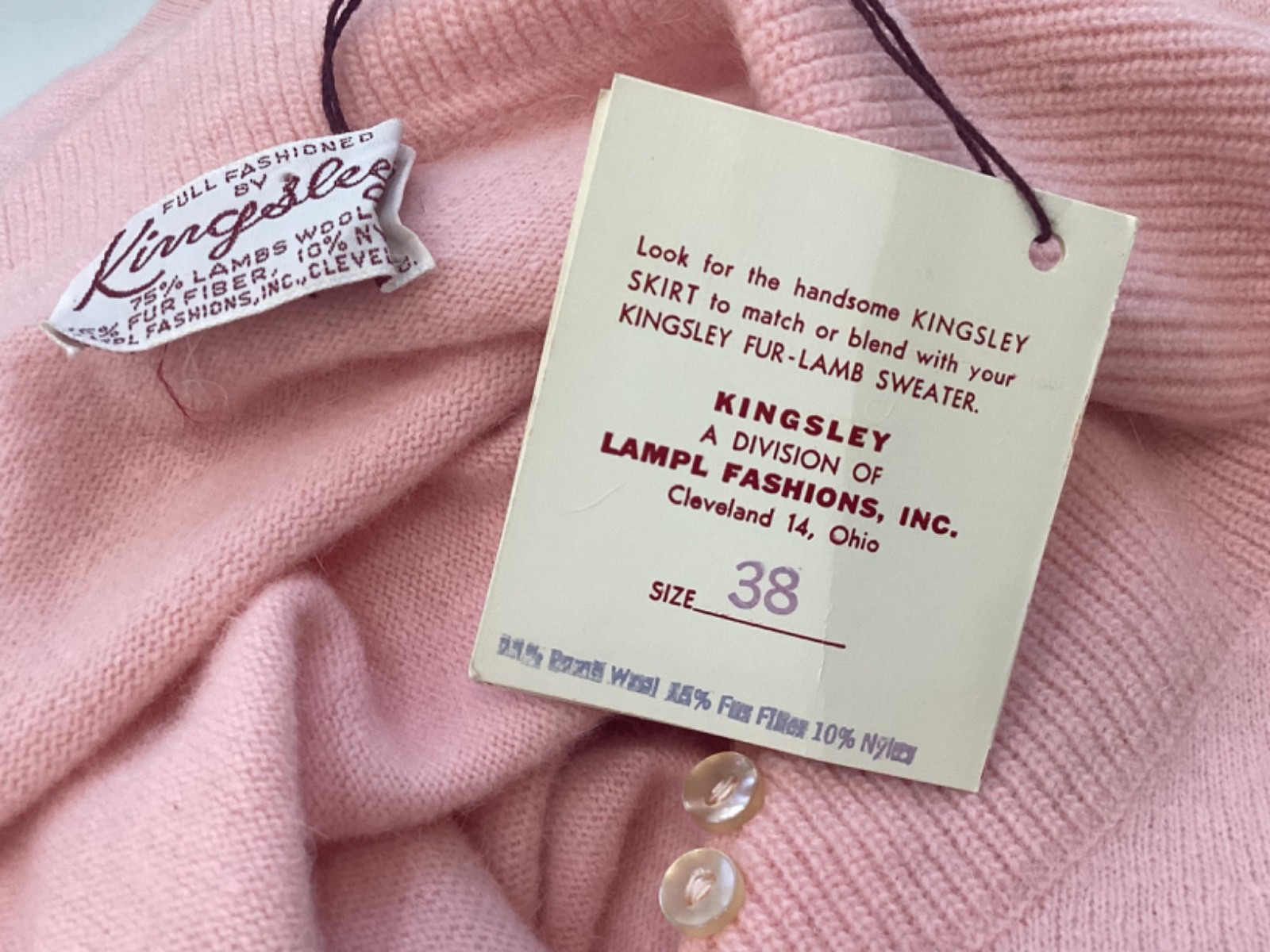 Vintage NOS 1950&rsquo;s Kingsley Pink Lambs Wool Sweater Rockabilly Pin Up Sz 38