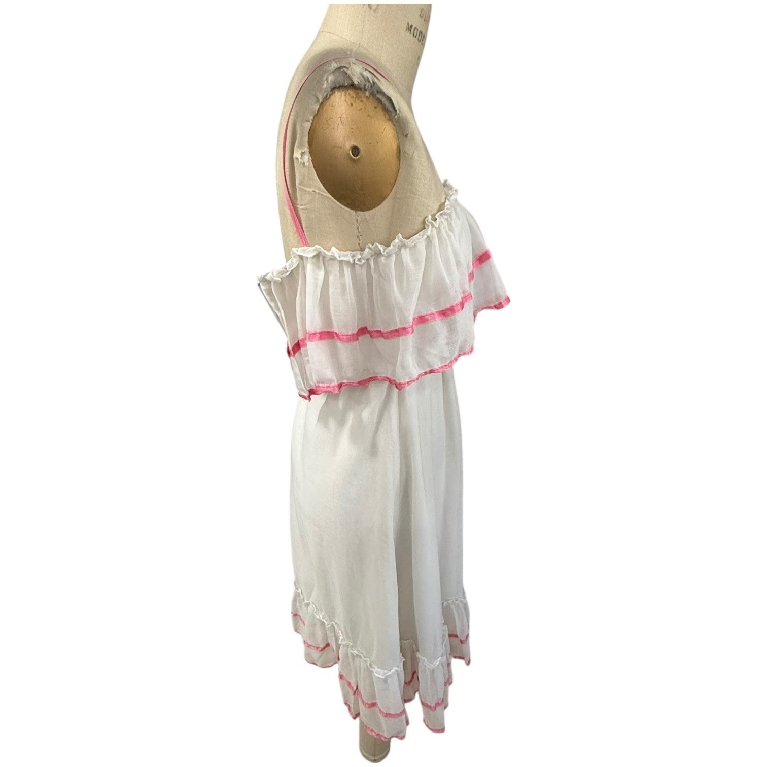 Vintage Flirtations Alfred Angelo White Pink Ribbon Ruffle Dress Womens Size XXS