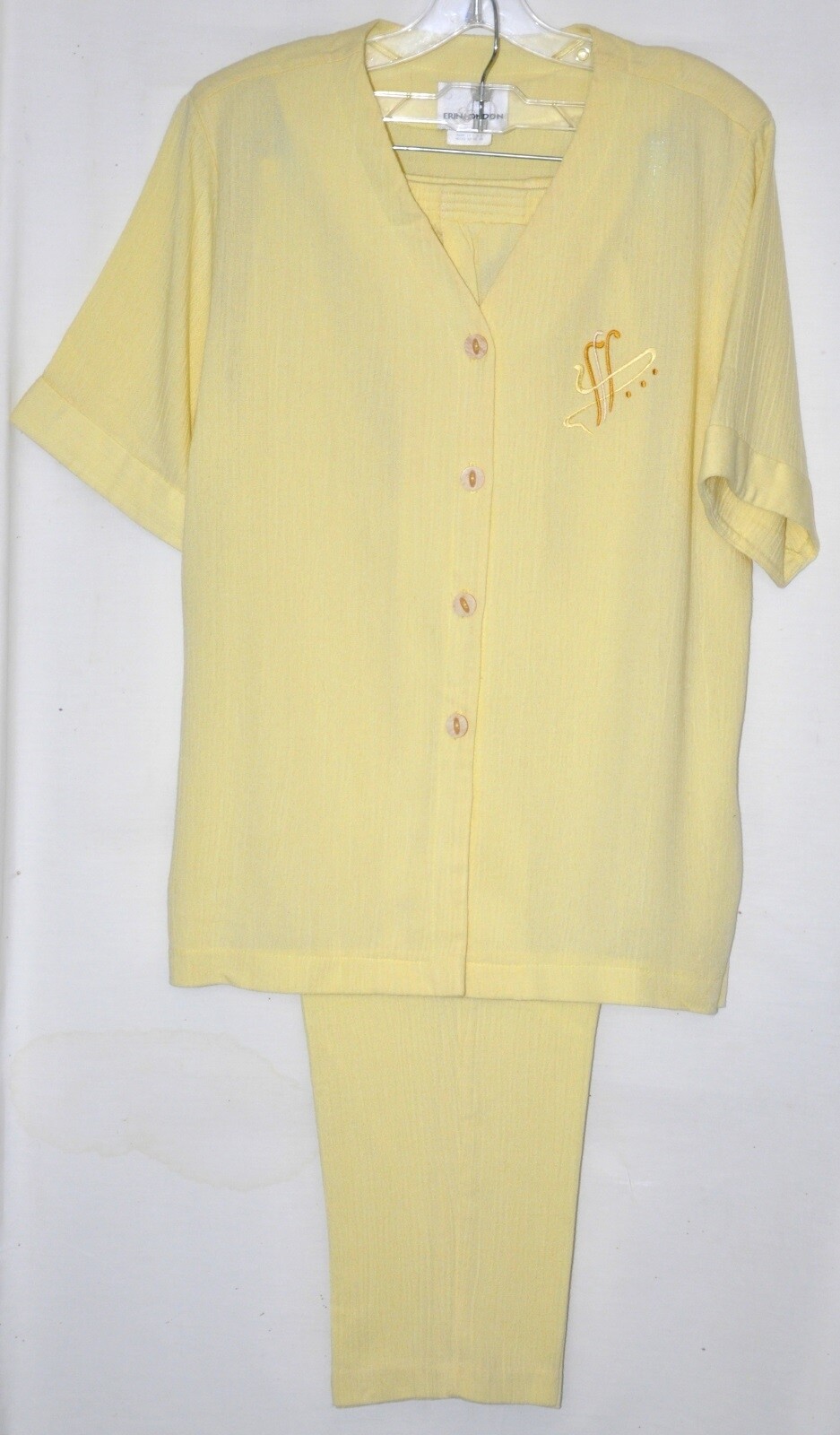 Erin London Pant Set Button Blouse Elastic Waistband Pant Sz Md/Lg Pet EUC