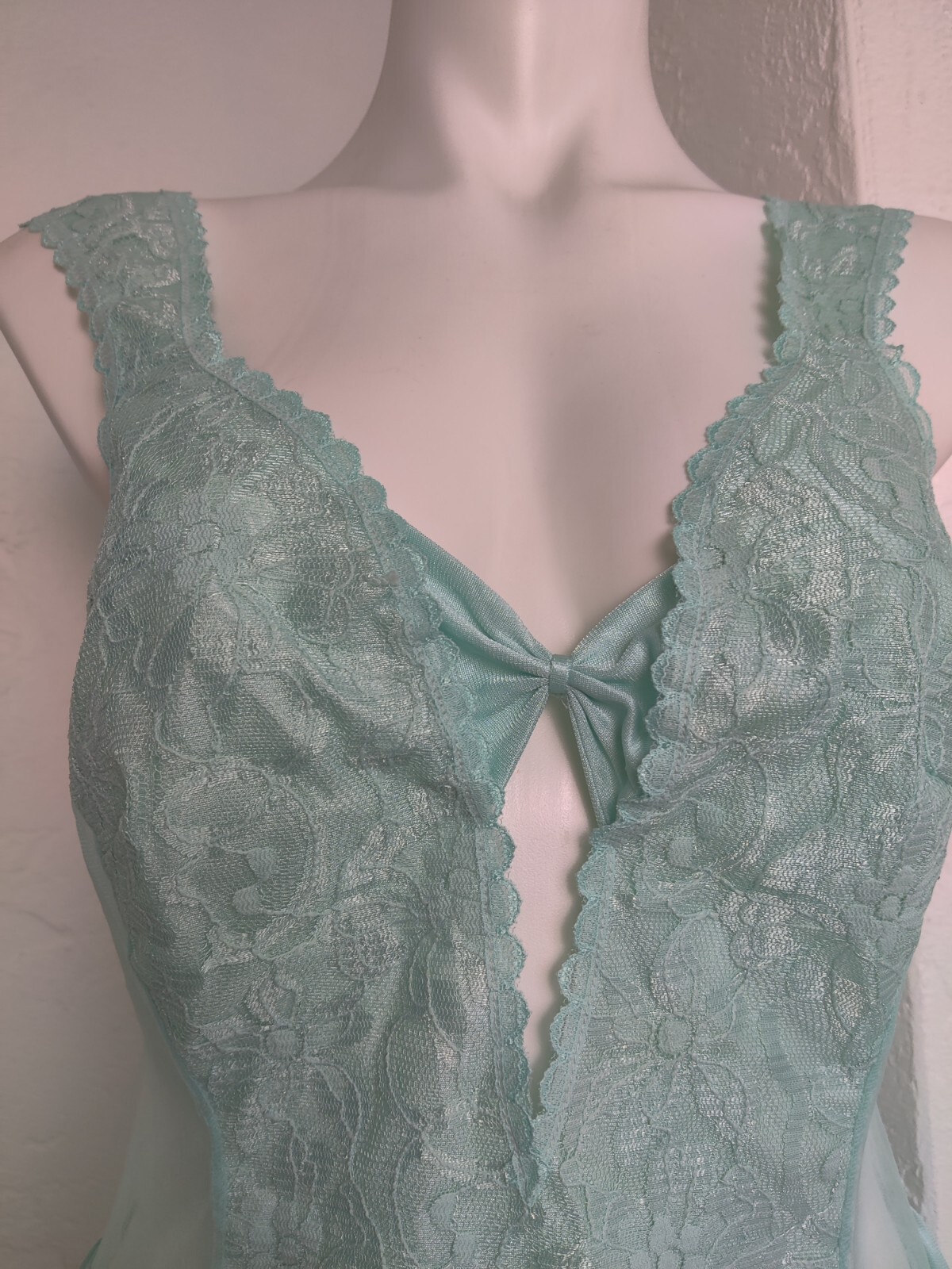 Vintage Alana Gale Large Sexy Babydoll 4663 Nightie Ruffle Lace Chiffon Aqua EVC