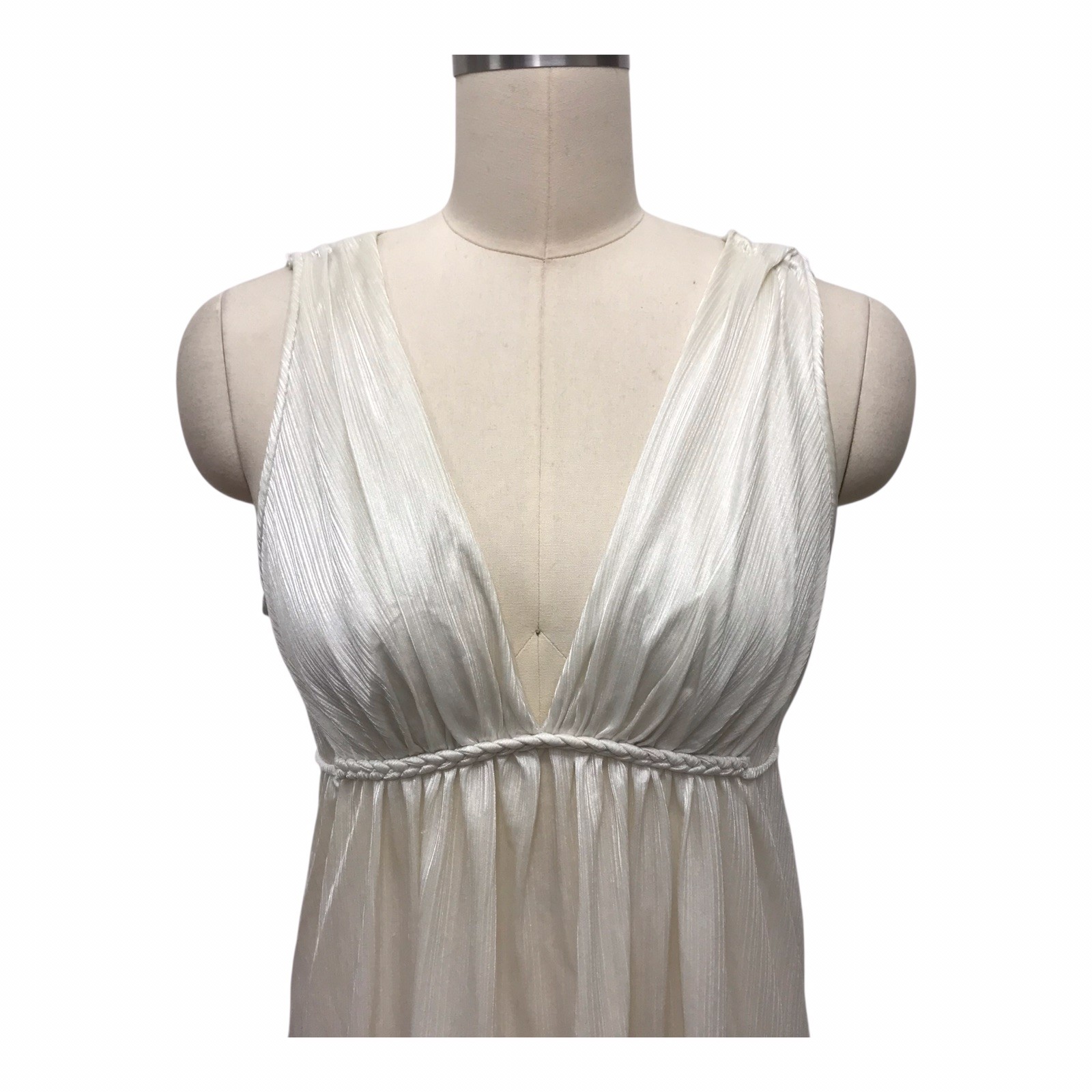 Vintage Val Mode Ivory Satin Full Length Slip Dress Goddess Empire Waist Sz M