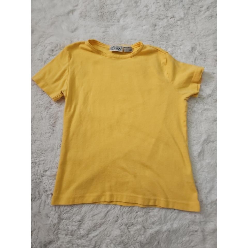 Vintage Basic Editions Yellow Picot Trim Tee Shirt Y2K Baby Tee Medium