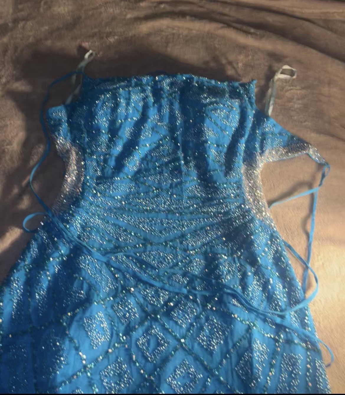 👉 Vintage Alyce Blue Beaded Evening Gown Size 6 Lace Up Back Floor Length Dress