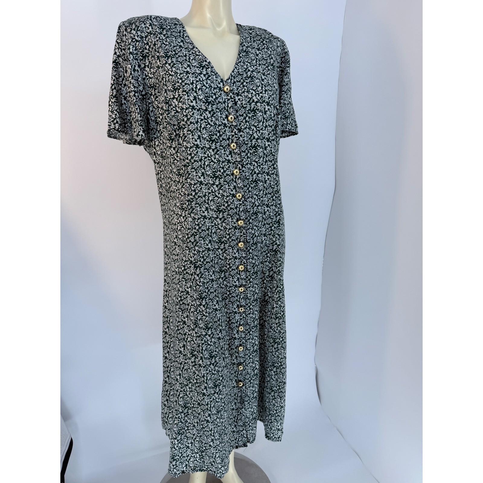 1990s Carol Little Rayon Floral Midi Dress Corset Tie Back Grunge Size 18
