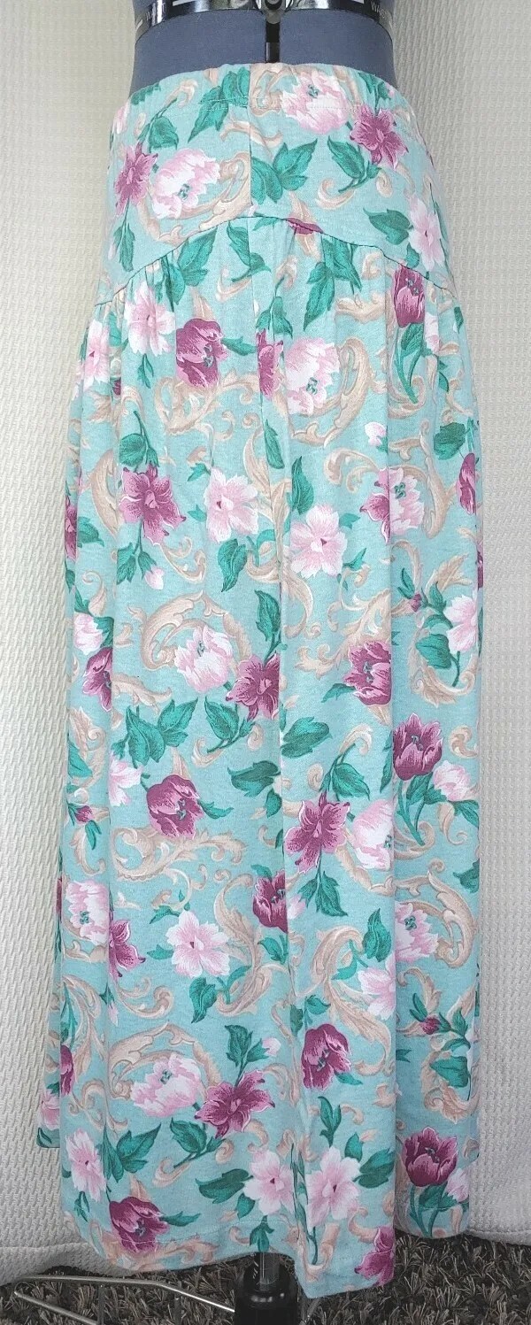 Vintage Beldoch Pepper Mint Green Floral Knit Skirt Size Medium