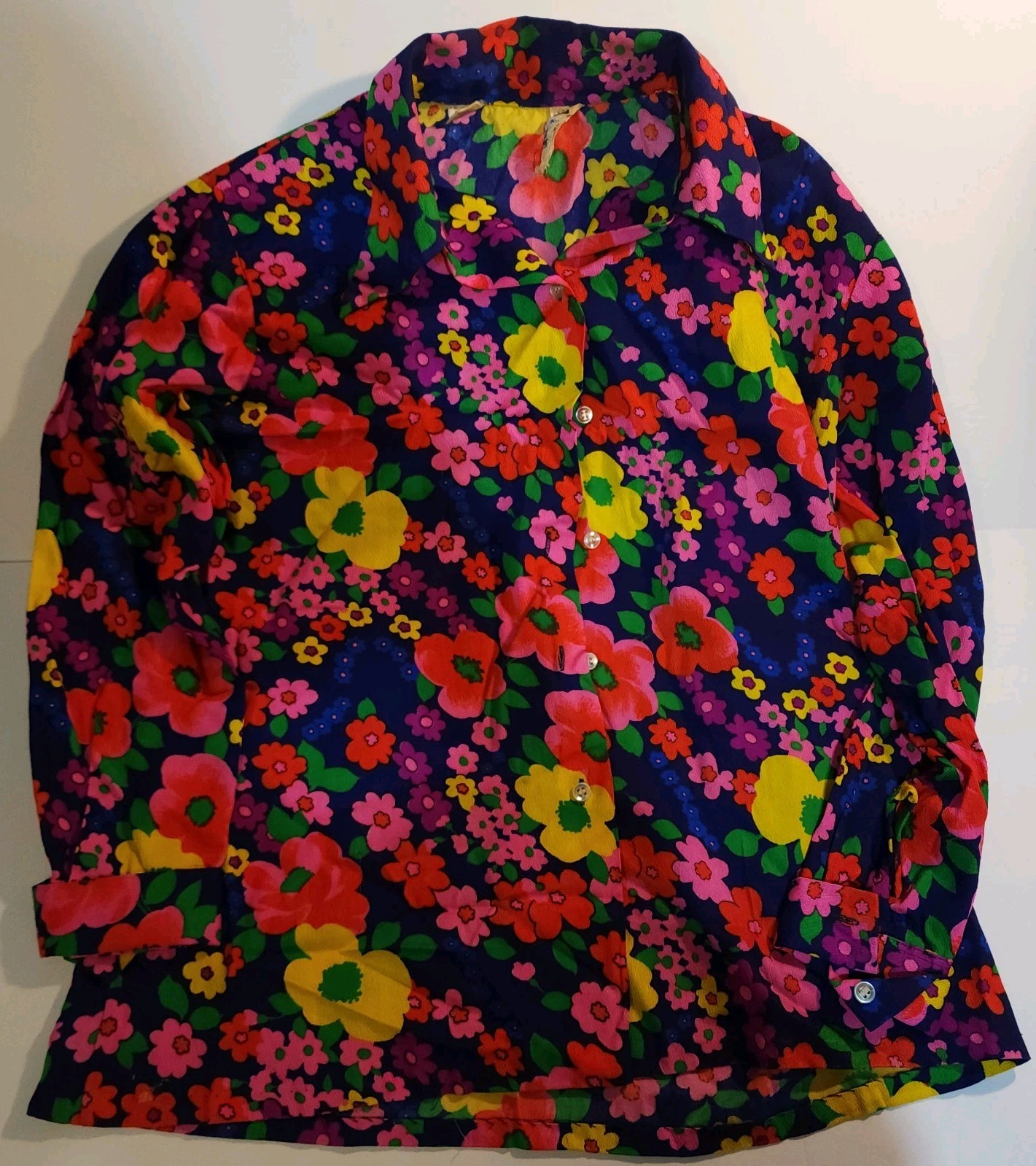 Miss Holly 38 Vintage Blouse Women&rsquo;s Psychedelic Hippie Button Up Floral Acrylic