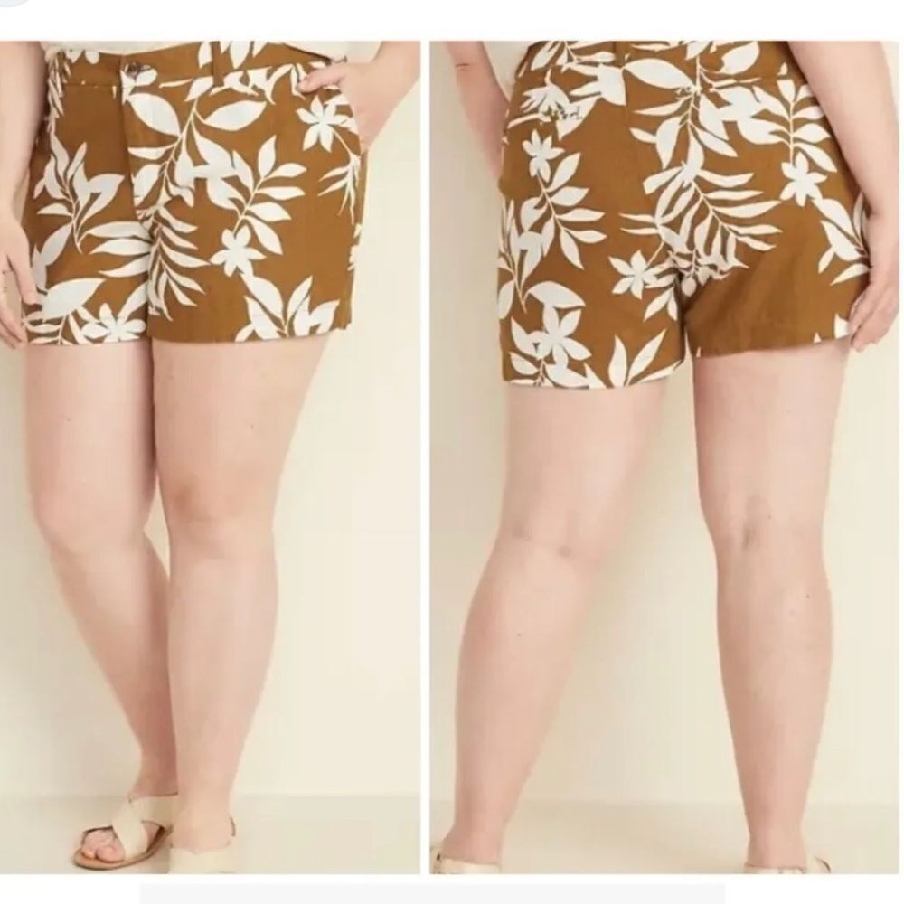 Old Navy Everyday Short Linen Blend Tropical Botanical Print Shorts 20 plus NWT