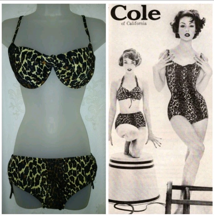Vintage 60s Cole Of California Leopard Pinup Bikini Bathing Suit Swimsuit EUC S
