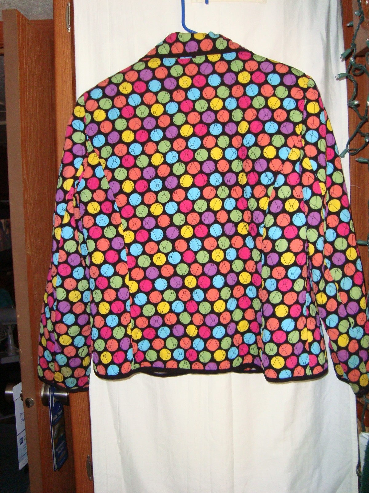 Vintage RQT ART TO WEAR Jacket*Multi Color « Baseball »Polka Dots*XL*Lined*Quilted