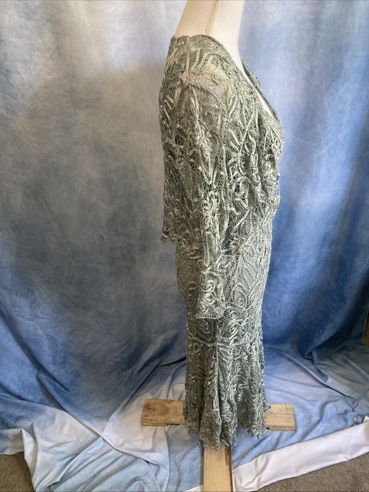 Vtg 90s Soulmates 100% Silk Crochet Lace 3pc Dress Set L Fits XS S Y2K Mermaid
