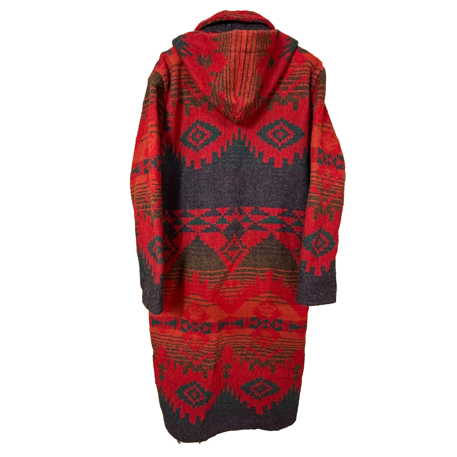 Vintage Woolrich Wool Duster Coat Sweater Large Hooded Southwestern Aztec Tassel