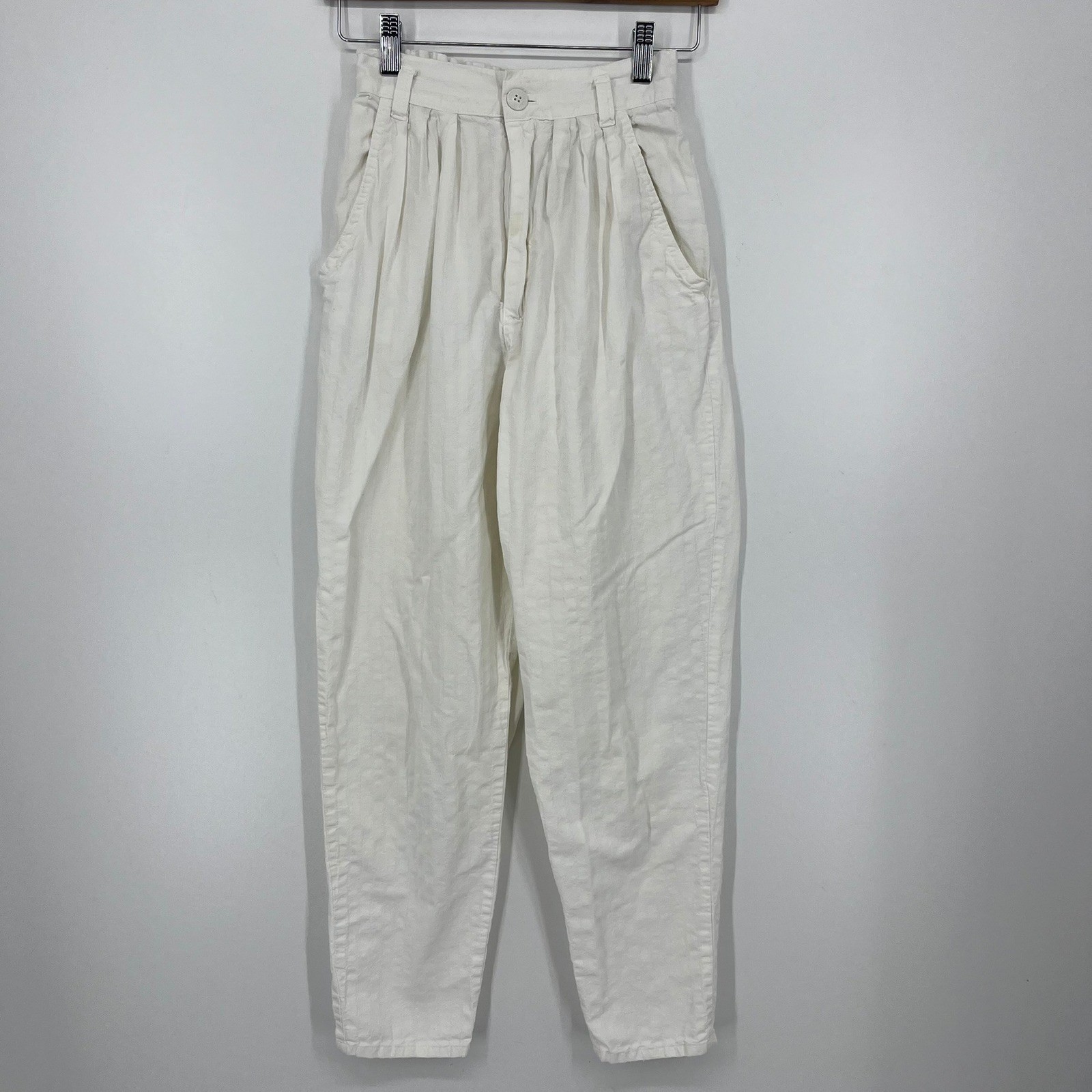 Cherokee Vintage Womens White High Waisted Pleated Tapered Cotton Pants Size 6